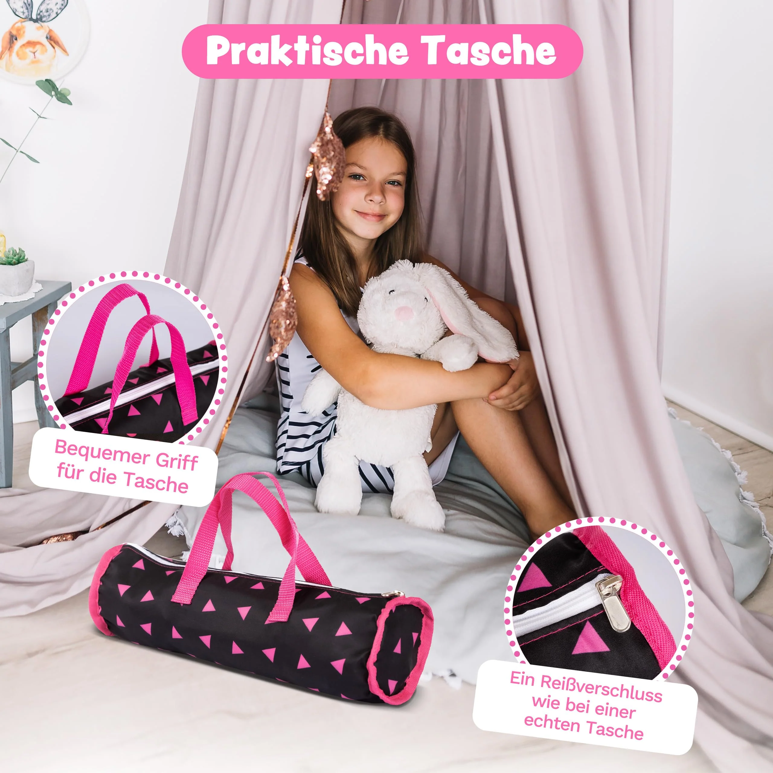 Kinderplay Puppenreisebett – Faltbares Puppenbett mit Tragetasche & Bettwäsche – Für 43–46 cm Puppen (Baby Born, Baby Annabell) – Leichtes Spielzeugbett, Modell KP0400R - Image 3