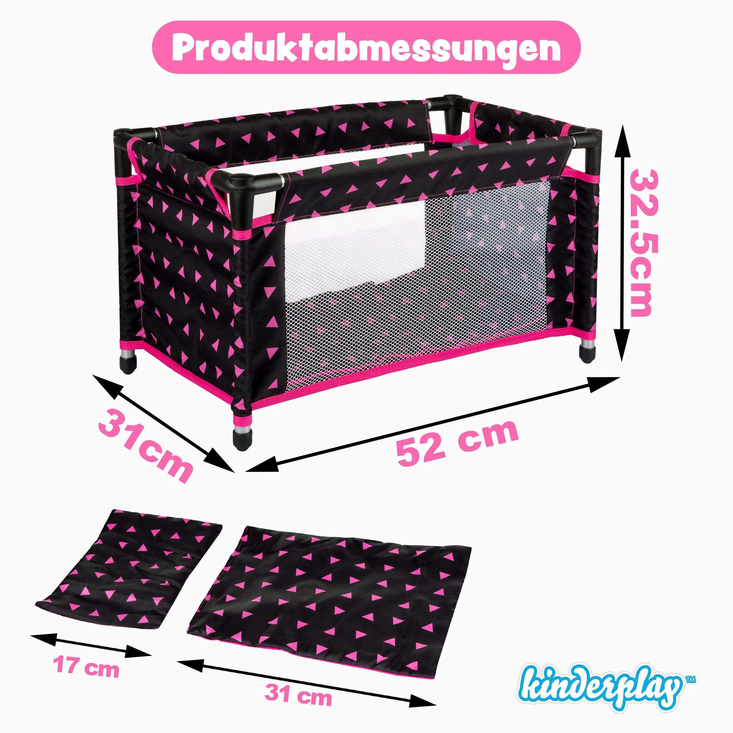Kinderplay Puppenreisebett – Faltbares Puppenbett mit Tragetasche & Bettwäsche – Für 43–46 cm Puppen (Baby Born, Baby Annabell) – Leichtes Spielzeugbett, Modell KP0400R - Image 4