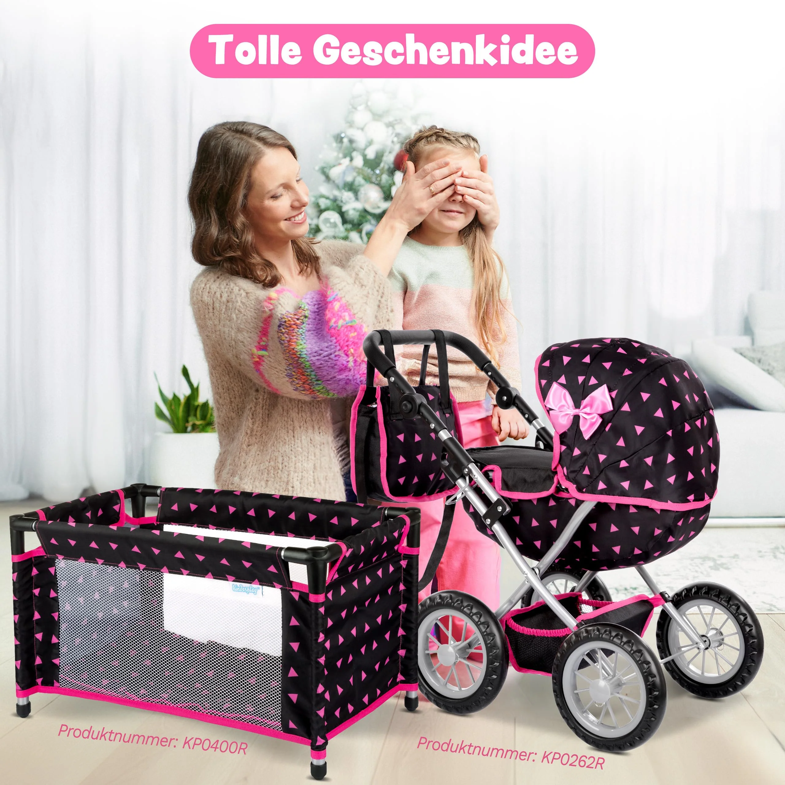 Kinderplay Puppenreisebett – Faltbares Puppenbett mit Tragetasche & Bettwäsche – Für 43–46 cm Puppen (Baby Born, Baby Annabell) – Leichtes Spielzeugbett, Modell KP0400R - Image 5