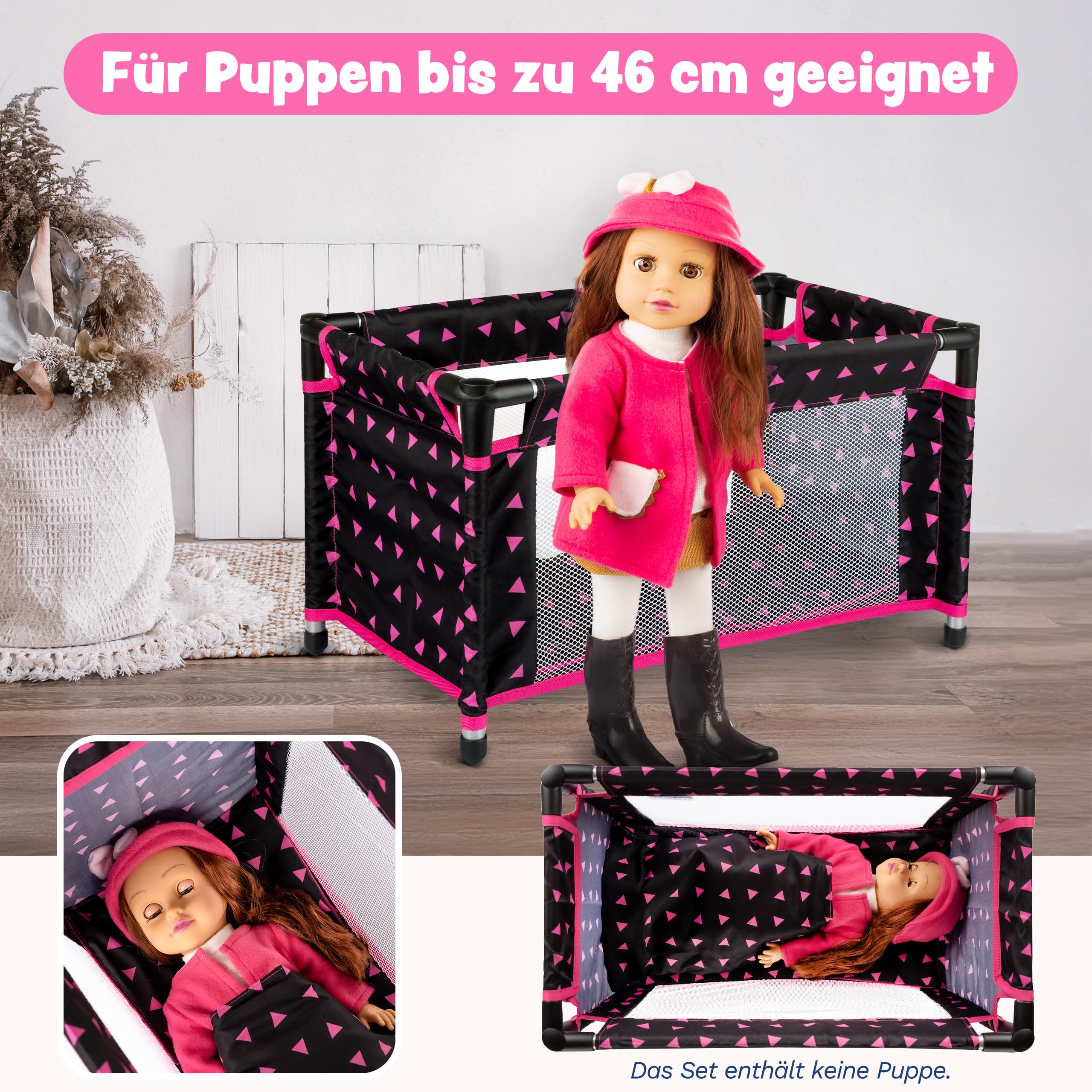 Kinderplay Puppenreisebett – Faltbares Puppenbett mit Tragetasche & Bettwäsche – Für 43–46 cm Puppen (Baby Born, Baby Annabell) – Leichtes Spielzeugbett, Modell KP0400R - Image 8