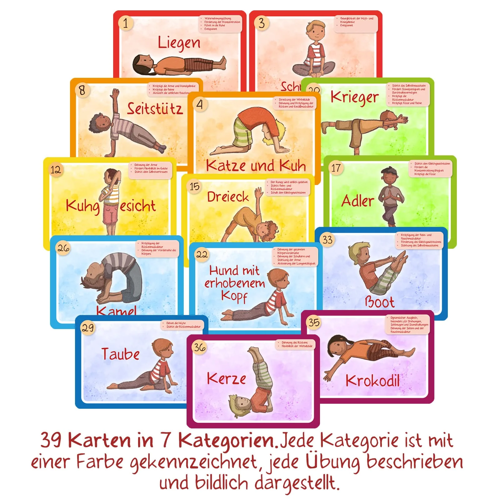 Kinderyoga Bildkarten, 39 Yogakarten mit Bildern und Reimen, Yoga Karten für Kinder, Yoga Übungen anschaulich erklärt - Image 3