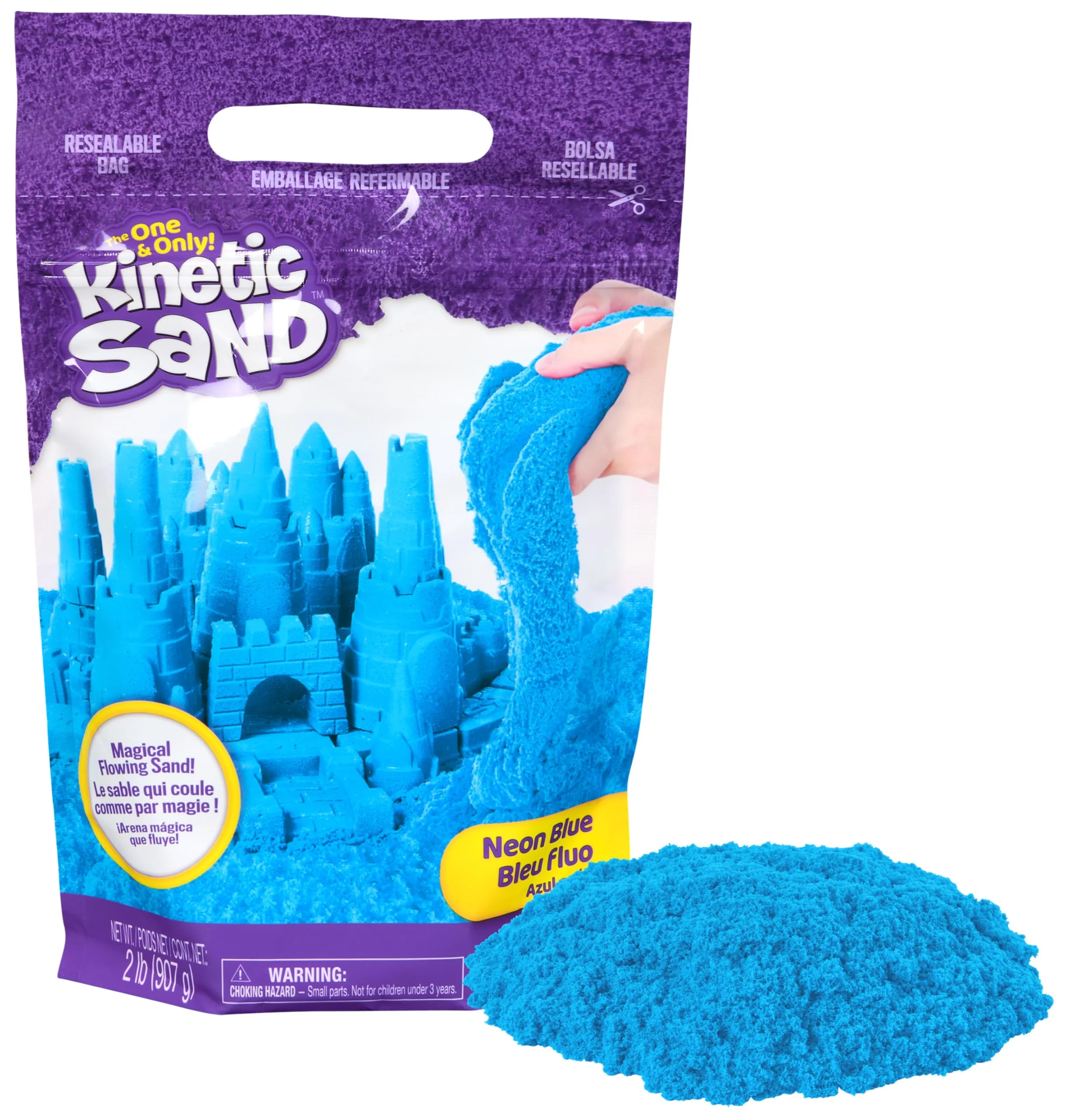 Kinetic Sand - Blauer Sand im Beutel, 907 g, original magischer Sand aus Schweden für Indoor-Sandspiel, für Kinder ab 3 Jahren, fördert Feinmotorik, wiederverschließbar