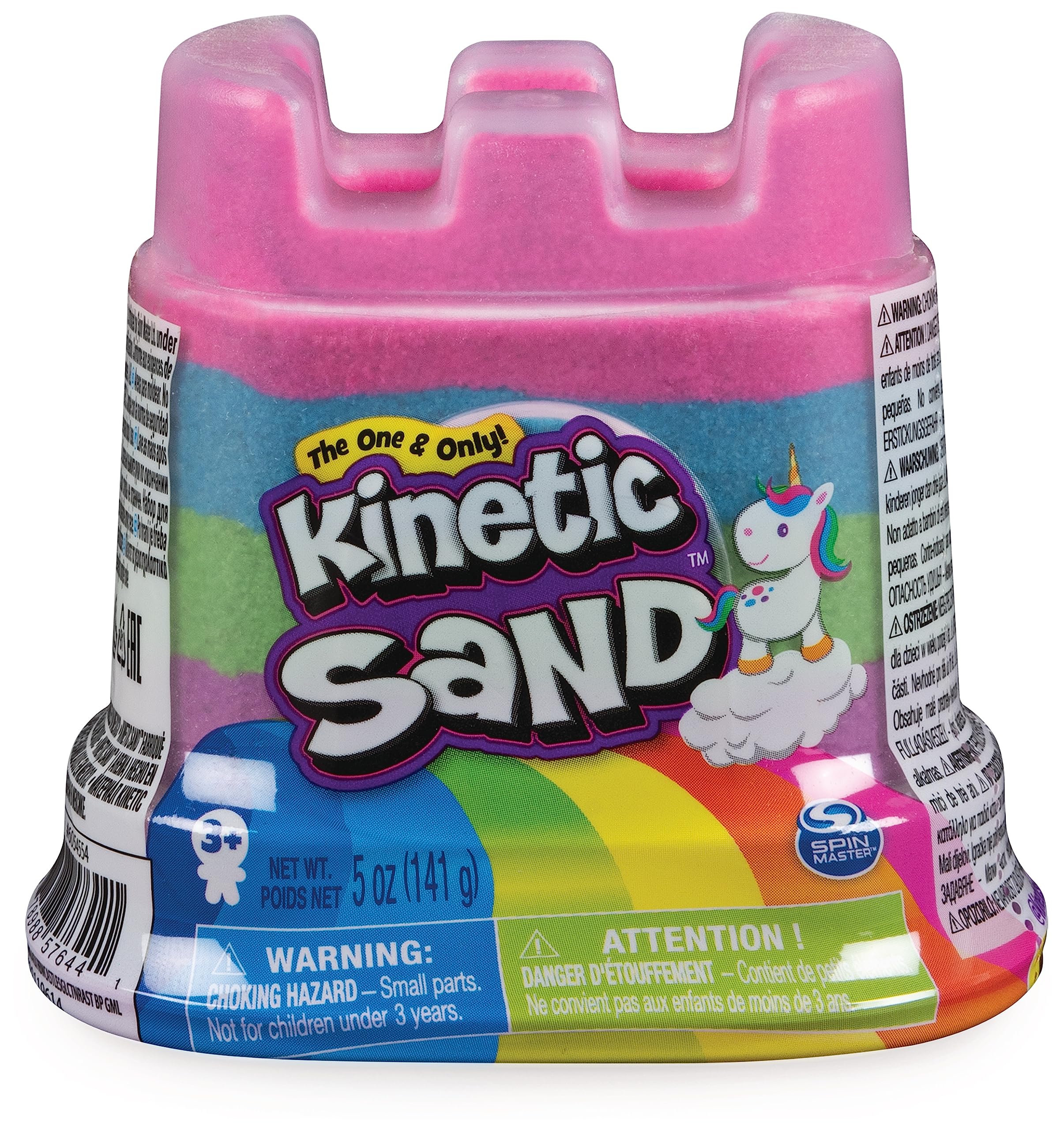 Kinetic Sand Regenbogen Einhorn Behälter - mit 141 g magischem kinetischem Sand aus Schweden in verschiedenen Farben geschichtet, für Kinder ab 3 Jahren