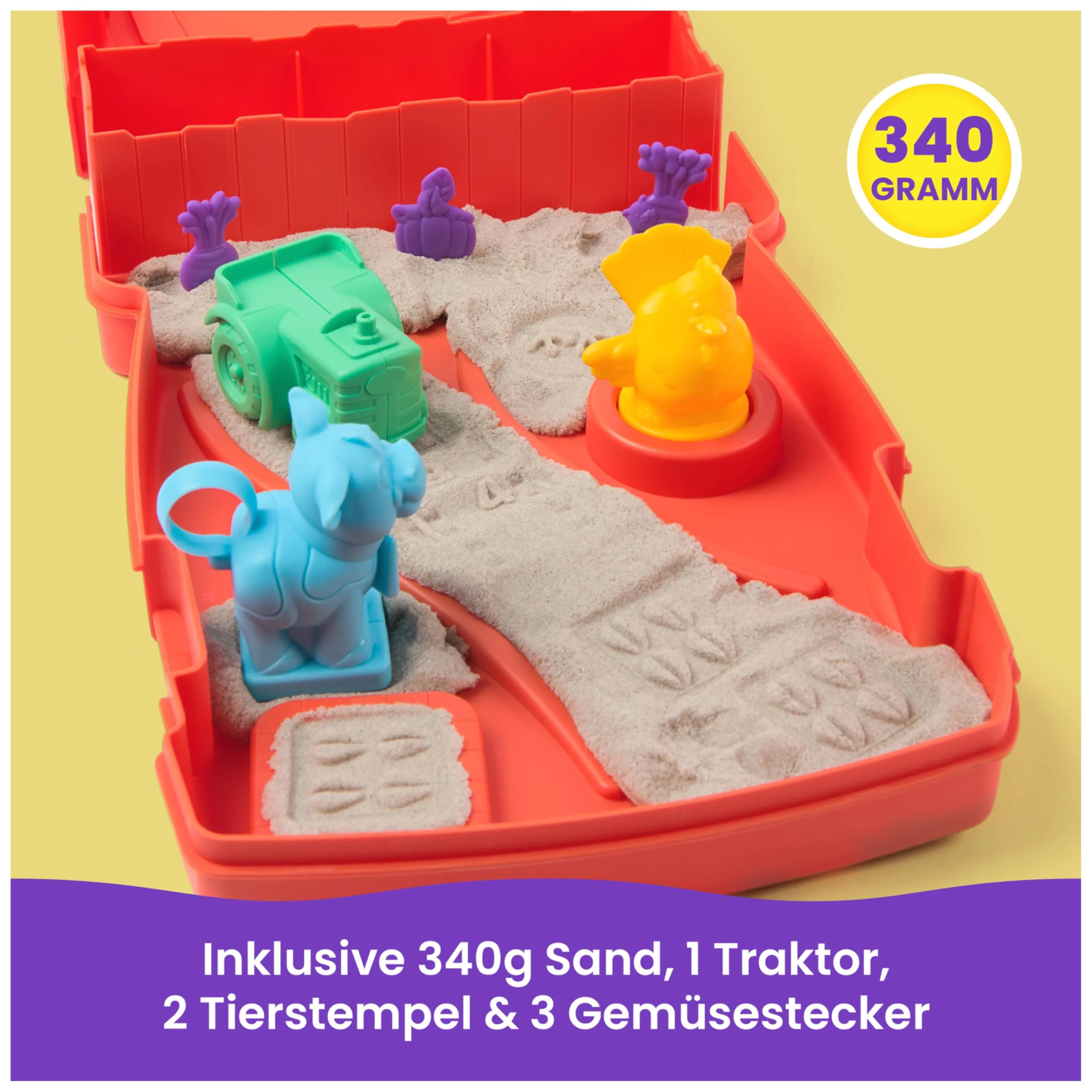 Kinetic Sand Sandy Farm Set - mit 340 g magischem Sand aus Schweden, 2 Stempeltieren, 1 Traktor und Zubehör für kreatives Indoor-Sandspiel, ab 3 Jahren - Image 6