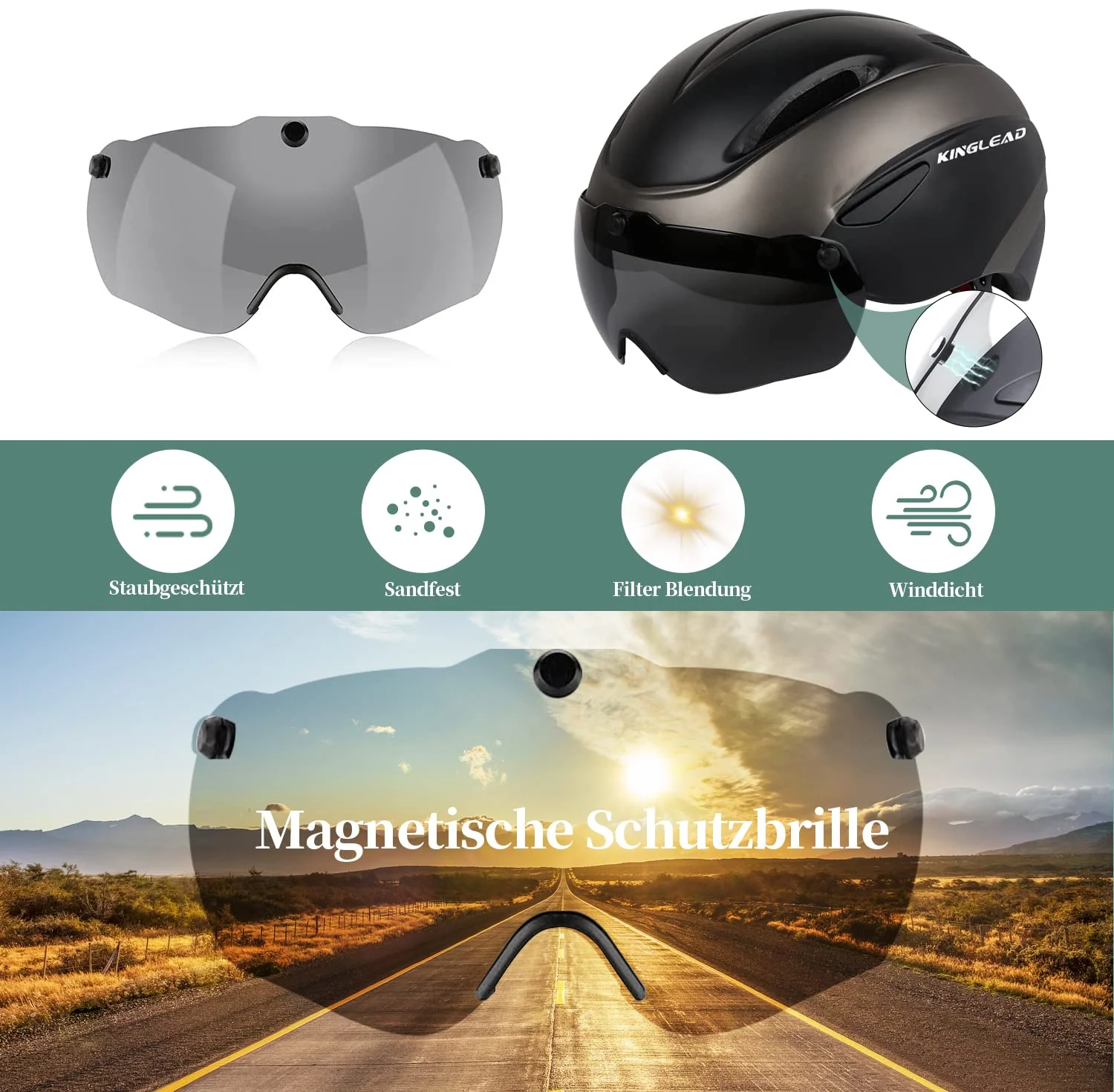 KINGLEAD Fahrradhelm,Fahrradhelm mit Magnetische Schutzbrille Fahrradhelme Einstellbarer Radhelm Rennradhelm für Erwachsenen Herren Damen Fahrradhelm MTB Mountainbike Helm - Image 2