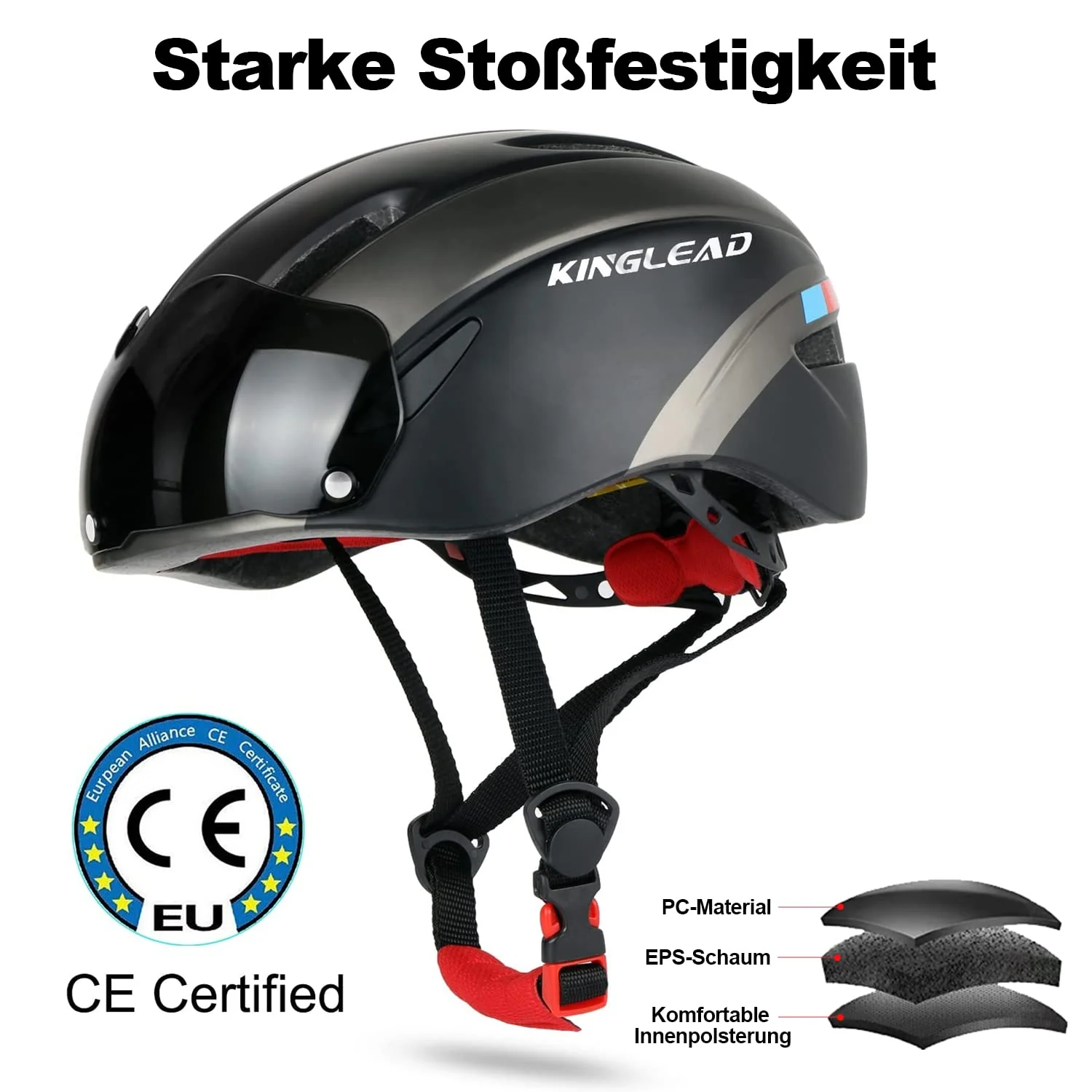 KINGLEAD Fahrradhelm,Fahrradhelm mit Magnetische Schutzbrille Fahrradhelme Einstellbarer Radhelm Rennradhelm für Erwachsenen Herren Damen Fahrradhelm MTB Mountainbike Helm - Image 5