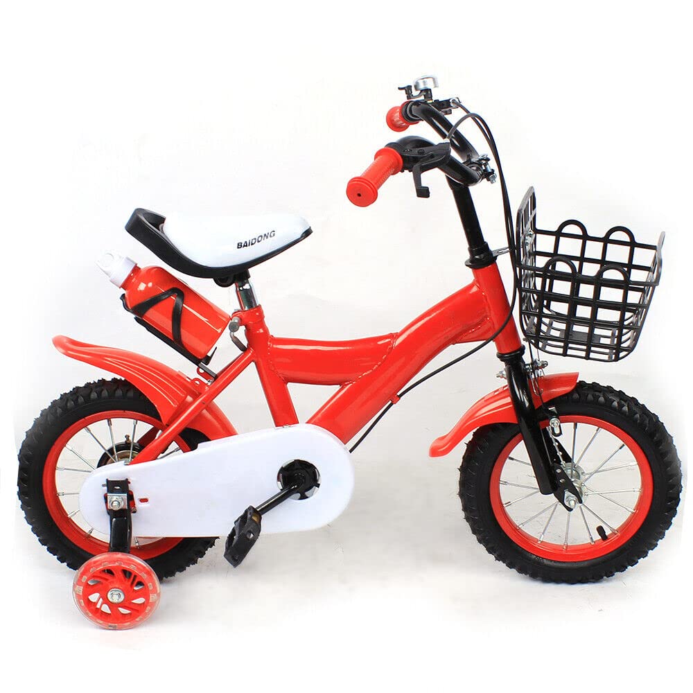 KinHall 12 Zoll Kinderfahrrad mit Hilfsrad, Anfängerfahrrad, Kinderrad für Stoßdämpfer-Fahrräder, geeignet Kinder Jungen und Mädchen, Verstellbarer Sitz (Rot)