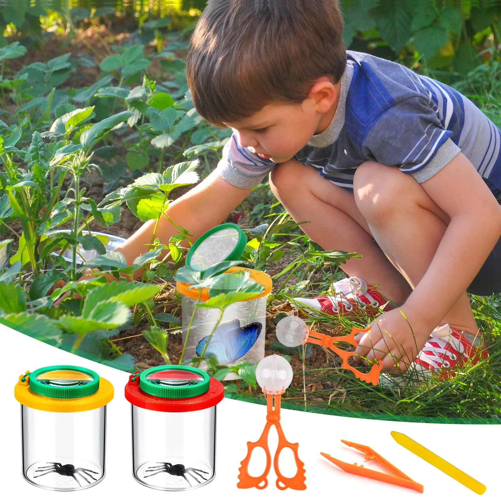 Kisvic Becherlupen für Kinder, 2 Stück Lupenglas für Kinder Insekten Viewer für 3-Fach und 6-Fach, Kleinkindspielzeug für Kinder Outdoor Wissenschaft Natur Erkundung - Image 2