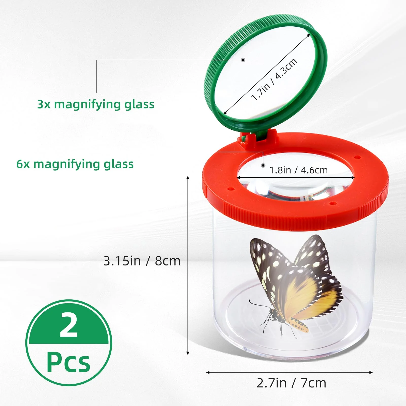 Kisvic Becherlupen für Kinder, 2 Stück Lupenglas für Kinder Insekten Viewer für 3-Fach und 6-Fach, Kleinkindspielzeug für Kinder Outdoor Wissenschaft Natur Erkundung - Image 4