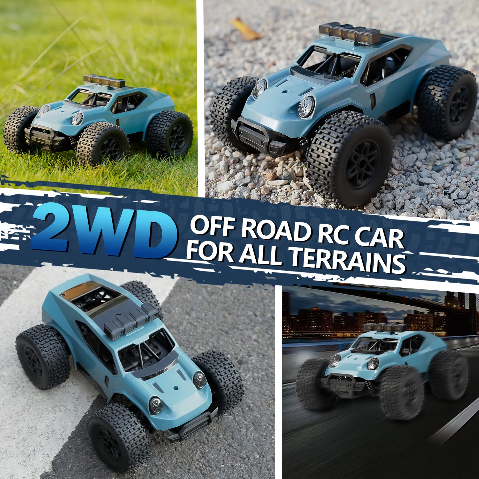 Kizeefun Ferngesteuertes Auto, 2.4Ghz 1/20 RC Auto Geländewagen 20 km/h Alle Gelände, Elektrisches Spielzeug, Offroad mit 2 AKKU 50min Spielzeit und LED Scheinwerfer, Geschenk für Kinder - Image 3