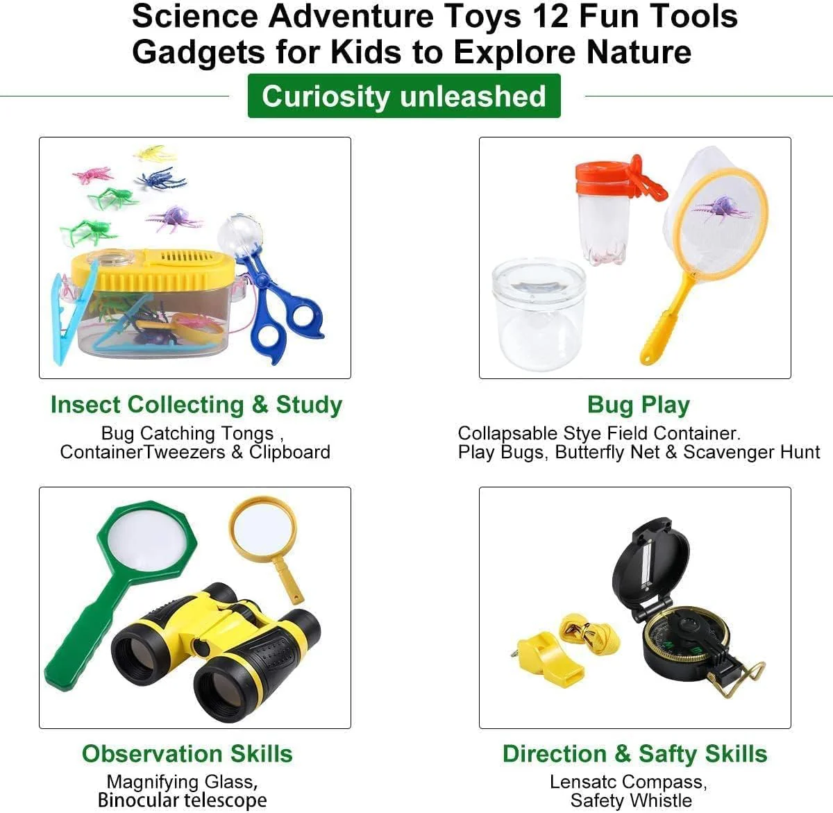 Kizplays® Forscherset für Kinder, Fernglas für Kids 22-teiliges Entdecker Set mit Insektenfänger, Kompass, Becherlupen, Mikroskop Camping, Abenteuer Geschenk Outdoor Spielzeug ab 3 4 5 6 7 8 9 Jahre - Image 6