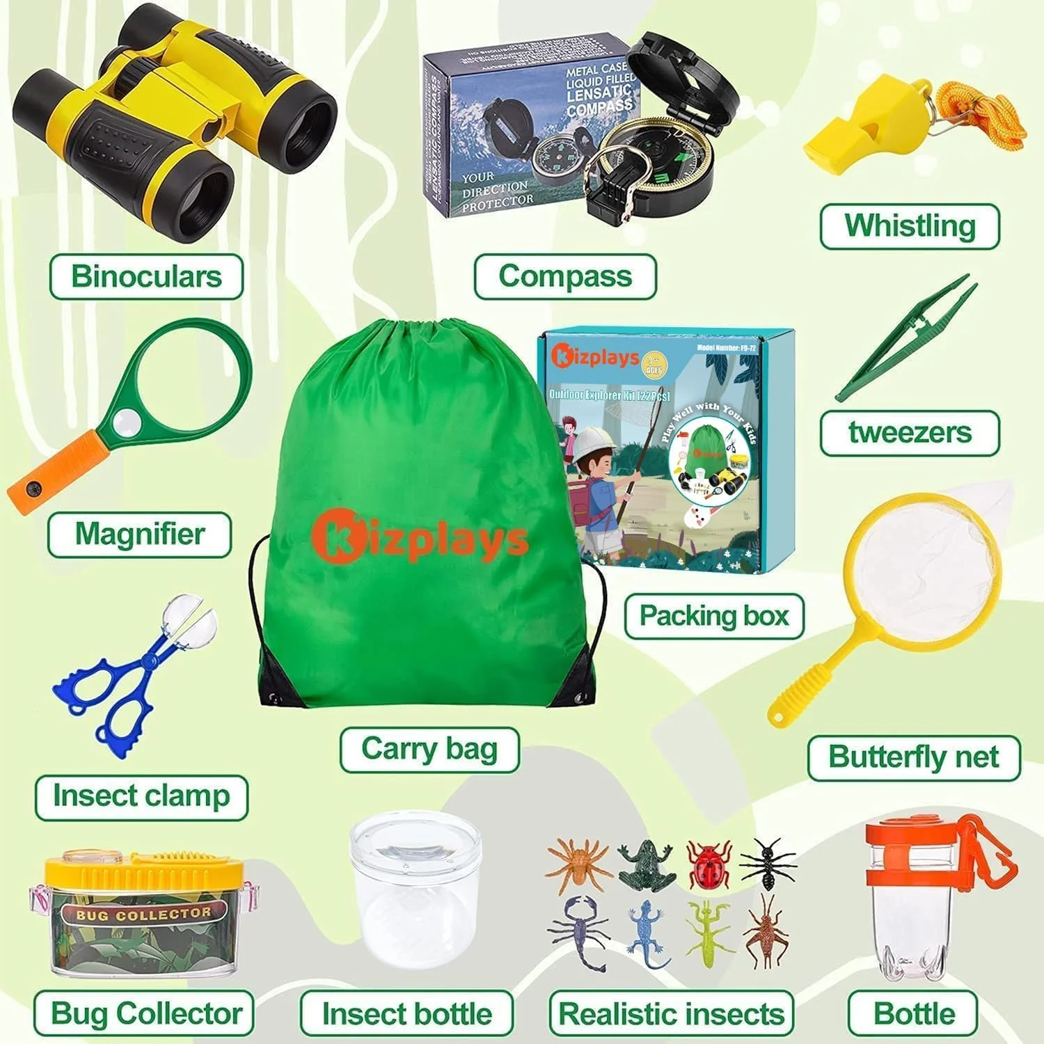 Kizplays® Forscherset für Kinder, Fernglas für Kids 22-teiliges Entdecker Set mit Insektenfänger, Kompass, Becherlupen, Mikroskop Camping, Abenteuer Geschenk Outdoor Spielzeug ab 3 4 5 6 7 8 9 Jahre - Image 7