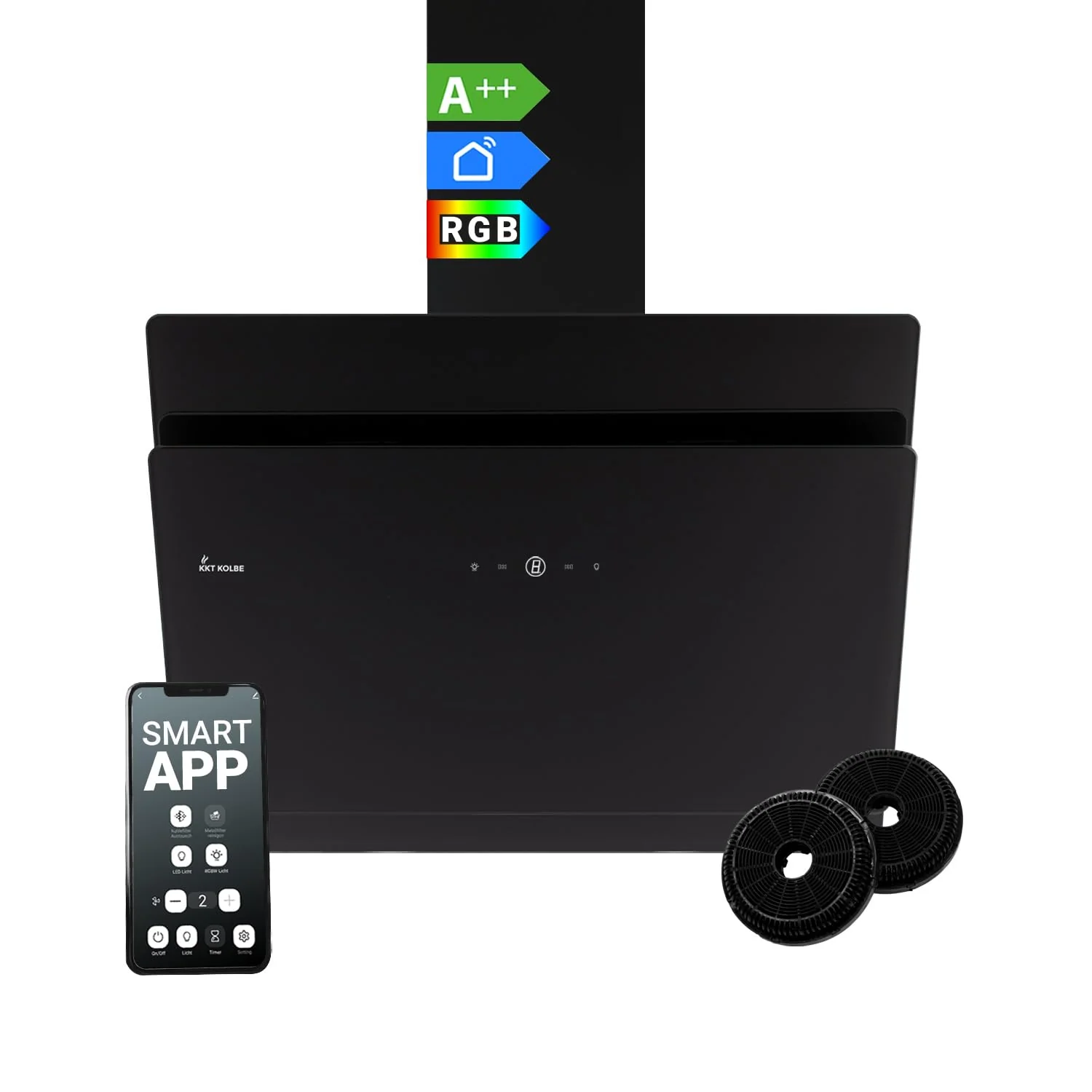 KKT KOLBE Dunstabzugshaube 80 cm | Kopffreie Wandhaube | Edelstahl | schwarzes Glas | WLAN | Nachlaufautomatik | RGBW-LED-Beleuchtung | SensorTouch Bedienung | SOLO809SHCM - Image 4