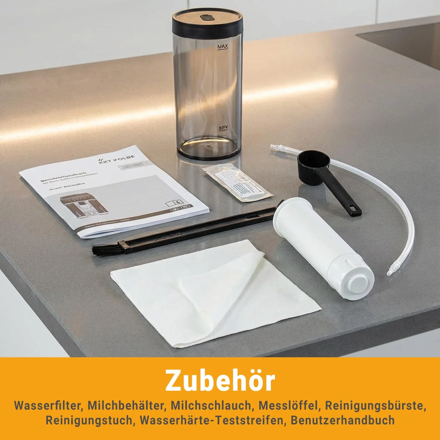 KKT KOLBE Kaffeevollautomat mit Milchbehälter, Milchschaumdüse und Zubehör, 2 Tassen Funktion, 15 Bar, 7-stufiges Mahlwerk, Touchscreen, Automatische Reinigung, 7 Getränke Barista One, schwarz silber - Image 3