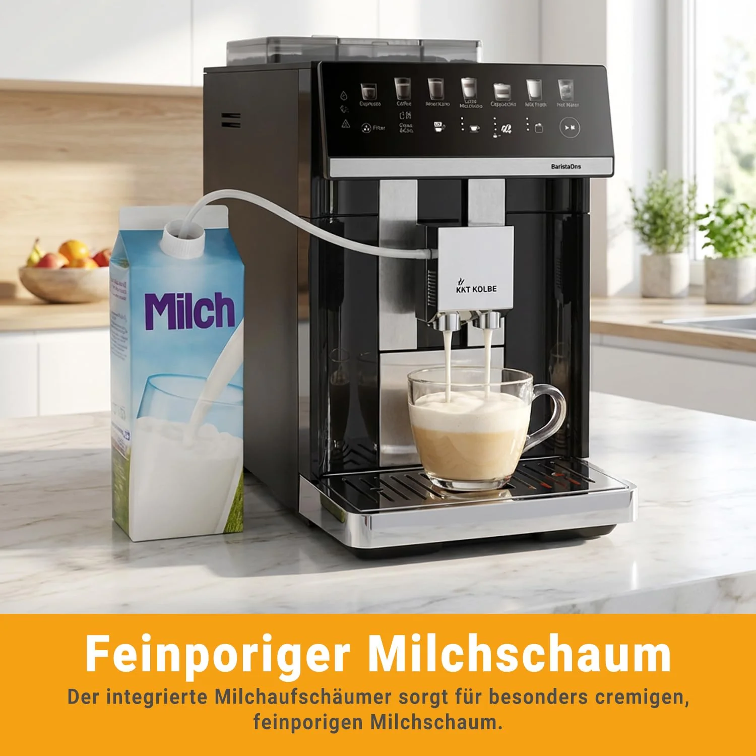 KKT KOLBE Kaffeevollautomat mit Milchbehälter, Milchschaumdüse und Zubehör, 2 Tassen Funktion, 15 Bar, 7-stufiges Mahlwerk, Touchscreen, Automatische Reinigung, 7 Getränke Barista One, schwarz silber - Image 8