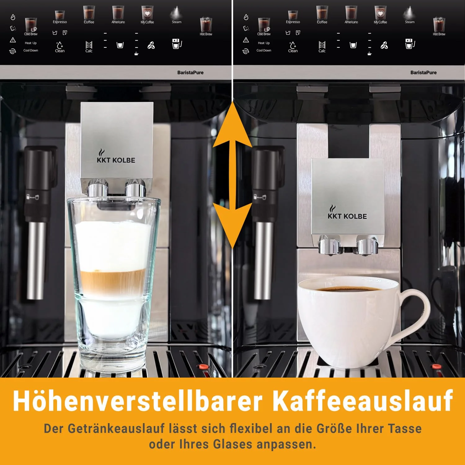 KKT KOLBE Kaffeevollautomat mit Milchschaumdüse, ColdBrew und Zubehör, 2 Tassen Funktion, 15 Bar, 7-stufiges Mahlwerk, Touchscreen, Automatische Reinigung, 4 Getränke, Schwarz Silber, Barista Pure - Image 7