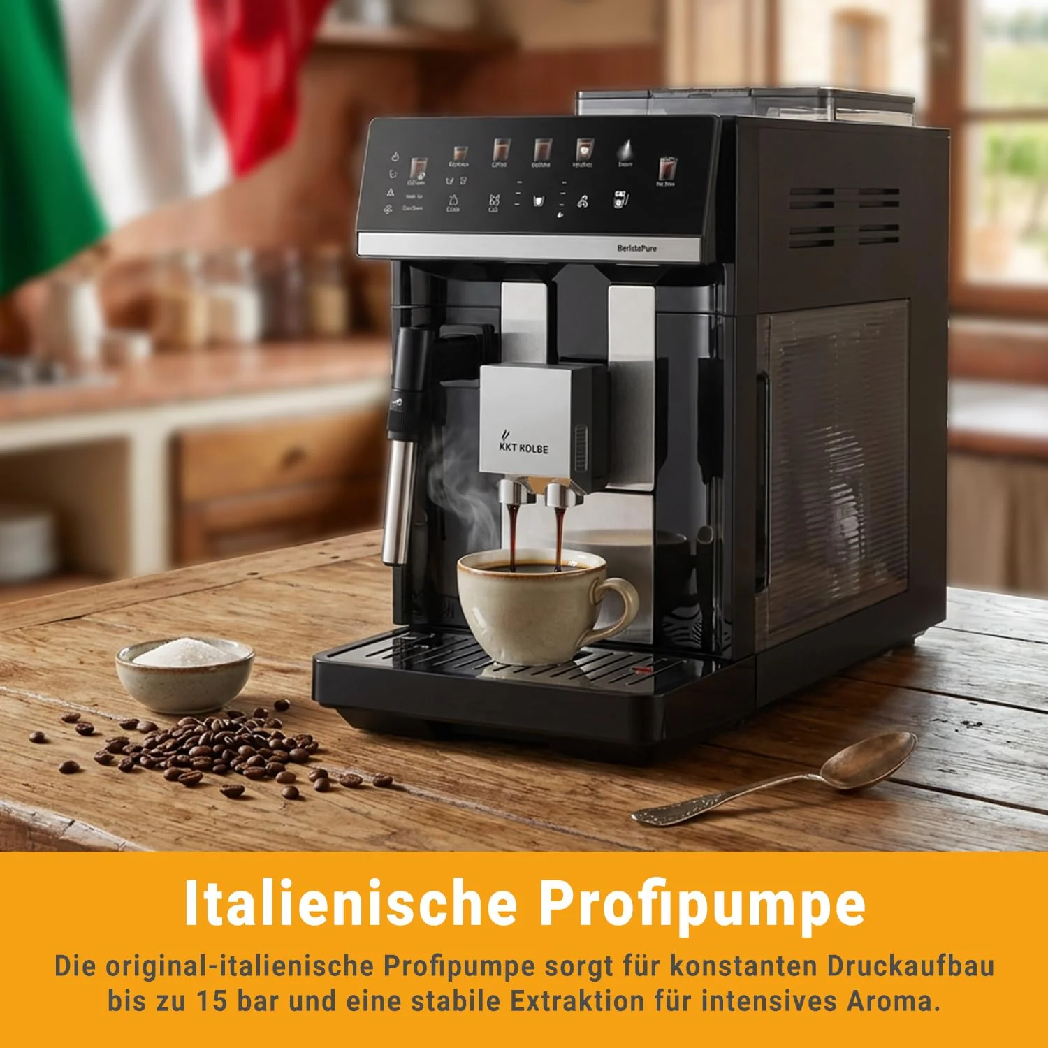 KKT KOLBE Kaffeevollautomat mit Milchschaumdüse, ColdBrew und Zubehör, 2 Tassen Funktion, 15 Bar, 7-stufiges Mahlwerk, Touchscreen, Automatische Reinigung, 4 Getränke, Schwarz Silber, Barista Pure - Image 8