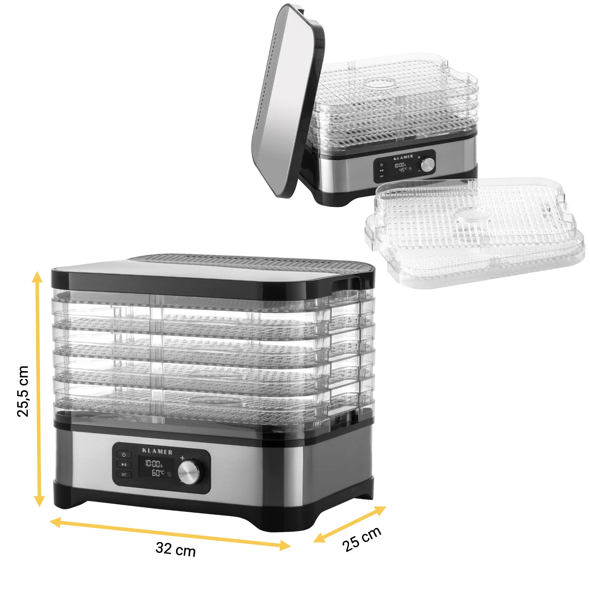 KLAMER Dörrautomat 400W, 24h-Timer und 35-70°C Temperaturregler, 5 höhenverstellbare Einlegefächer, Trockner mit Edelstahlverkleidung, BPA frei - Image 2