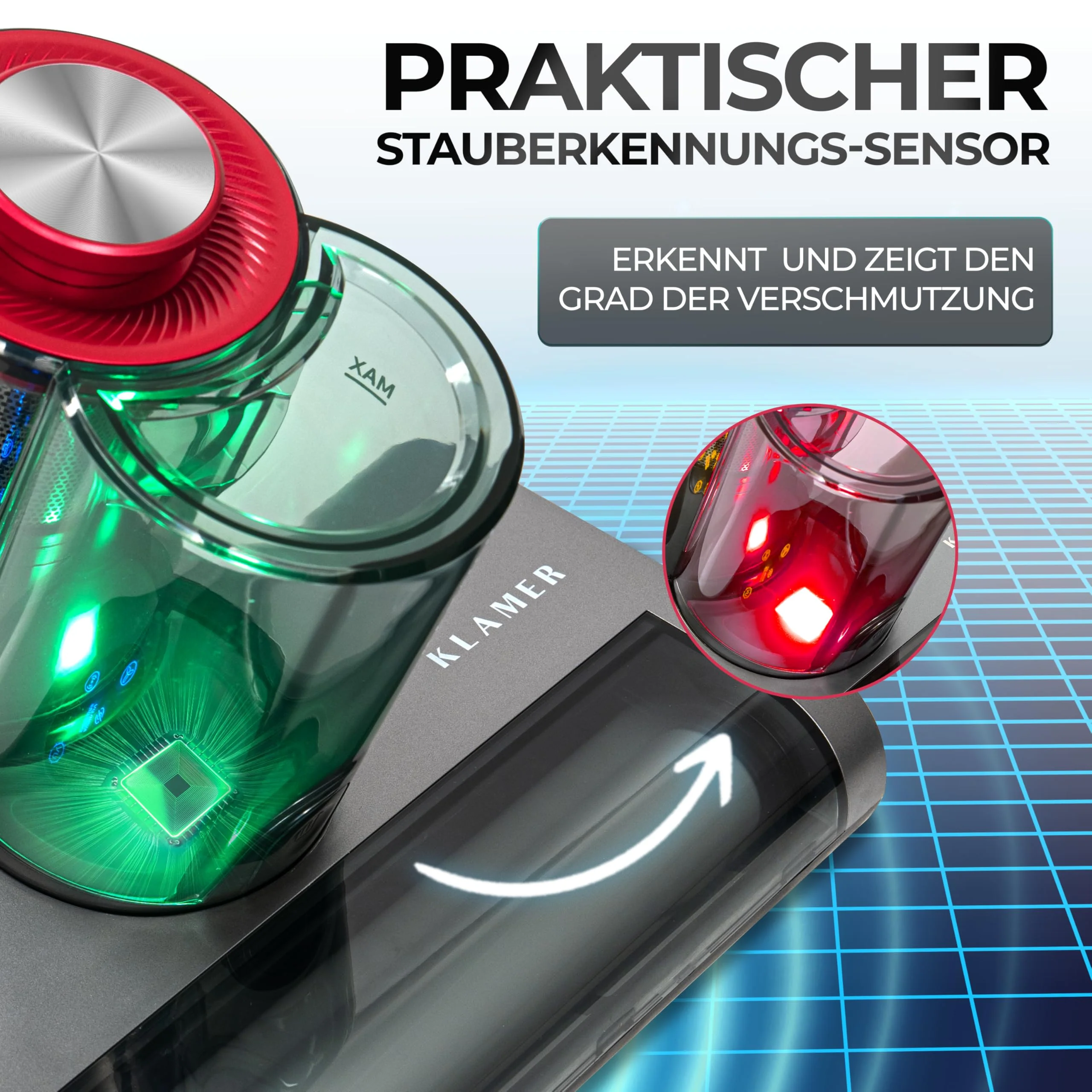 KLAMER Milbensauger für Matratzen, Milbenstaubsauger mit UV-Licht, Leistungsstarker Matratzensauger 18kPa, Milben-Sensor, Ultraschall & Ionen, HEPA Filter - Image 2