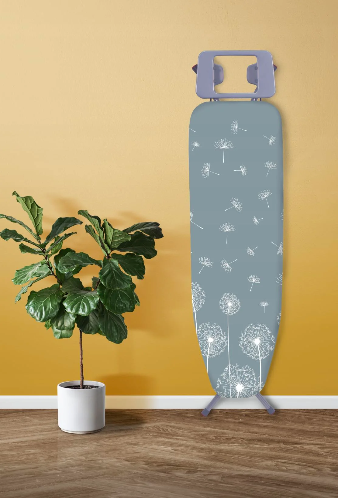Klappbares Bügelbrett, 114x34cm Dampfbügelbrett mit Metallnetz, Bügeltisch mit 5mm Schaumstoffunterlage und Bügeleisenablage, Bügelbrett mit Antirutschfüßen + Bügeleisenreinigungsstick - Image 8