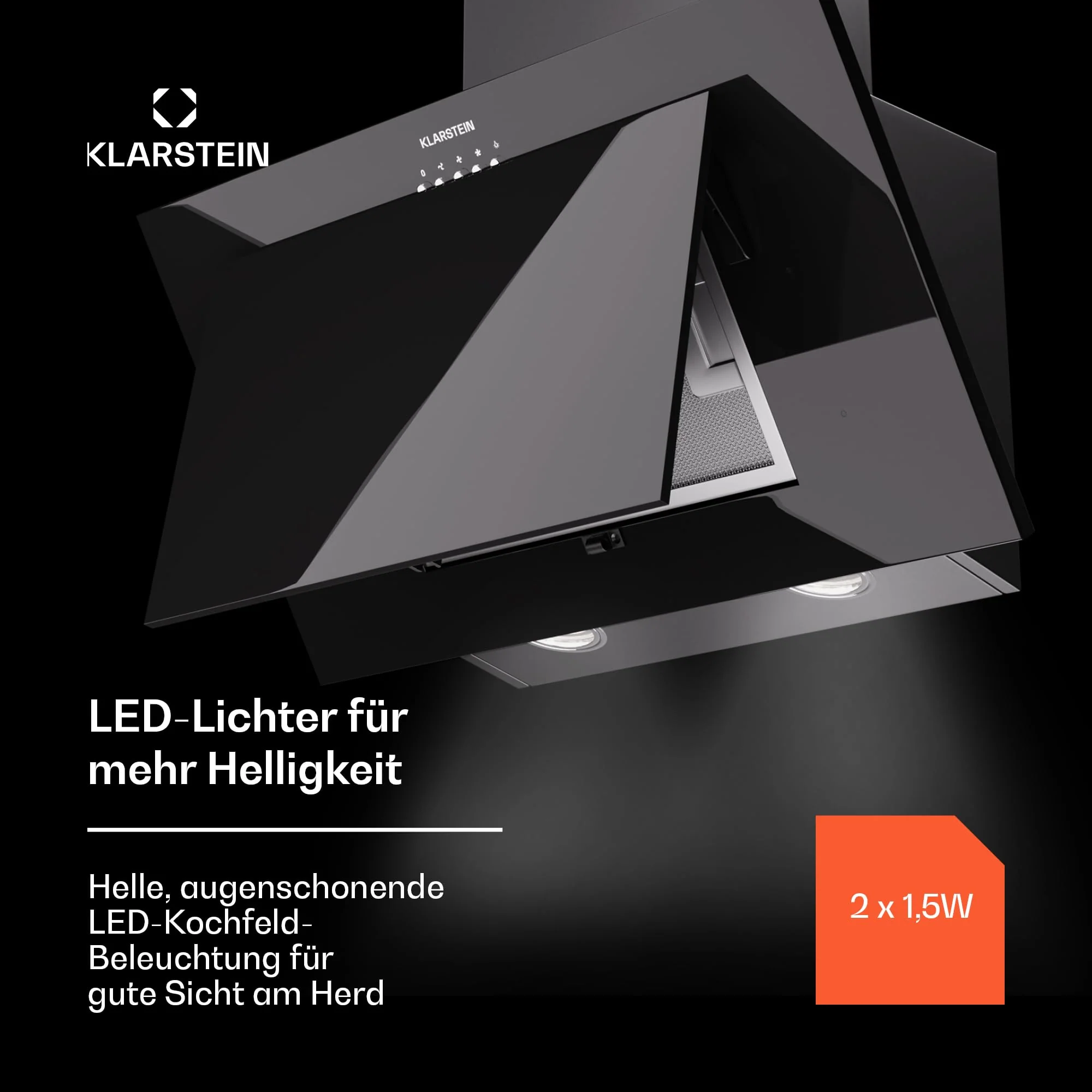 Klarstein Dunstabzugshaube 60cm, Abluft/Umluft Dunstabzugshaube mit Spülmaschinenfestem Filter, Energieeffizienz A++, LED-Beleuchtung, Leise Abzugshaube mit 305m³/h Luftstrom, Effiziente Wandhauben - Image 3