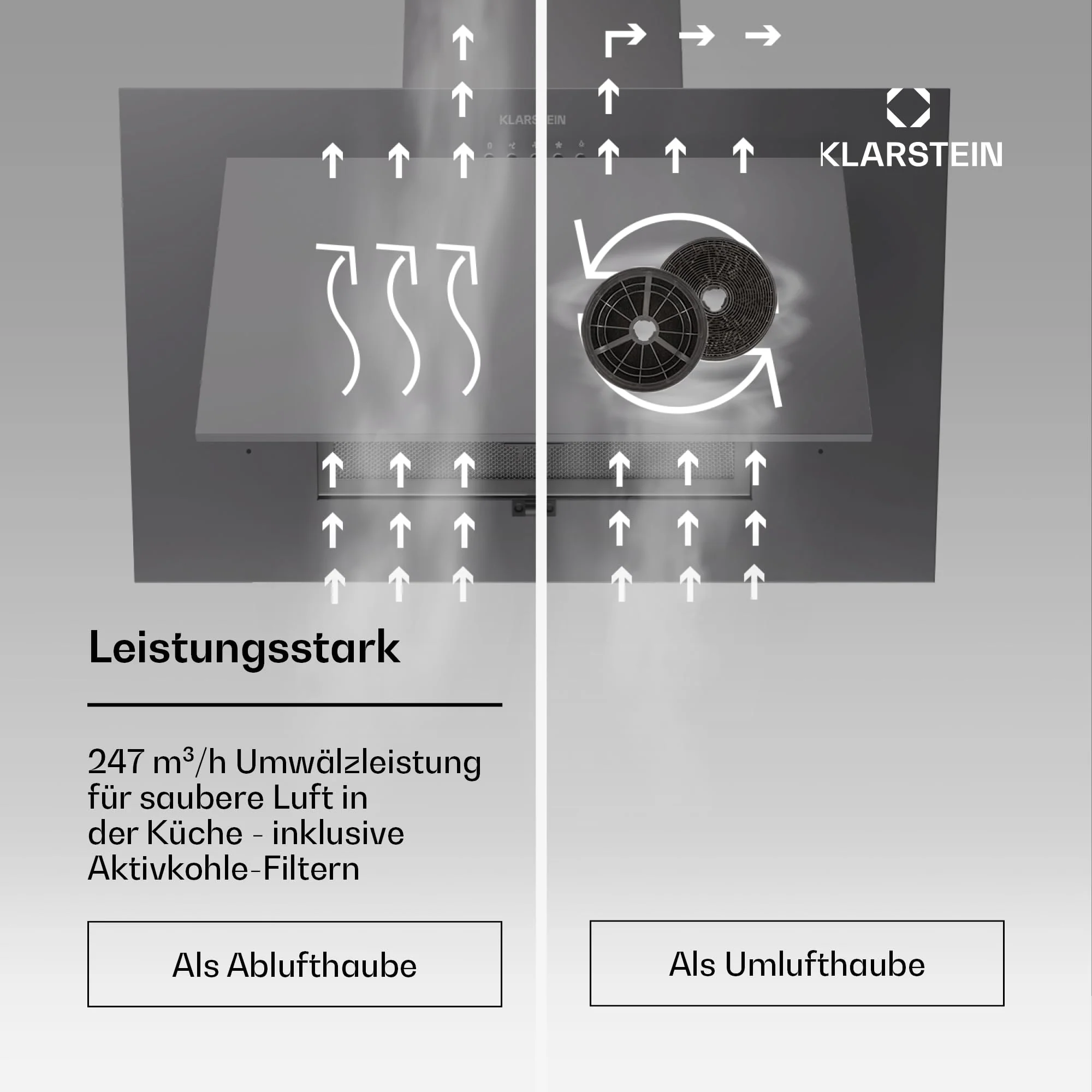 Klarstein Dunstabzugshaube 60cm, Abluft/Umluft Dunstabzugshaube mit Spülmaschinenfestem Filter, Energieeffizienz A++, LED-Beleuchtung, Leise Abzugshaube mit 305m³/h Luftstrom, Effiziente Wandhauben - Image 5