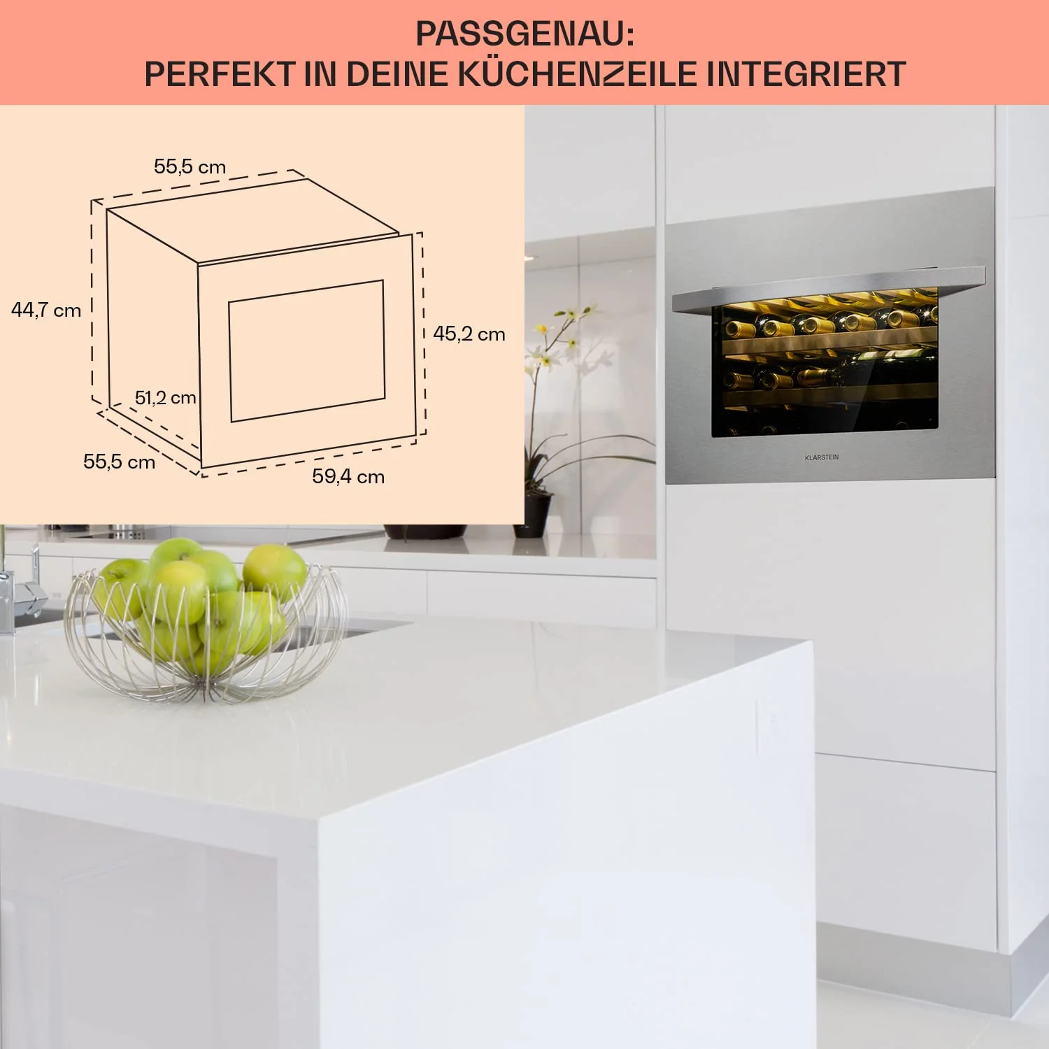 Klarstein Einbau-Weinkühlschrank, 1 Zonen Getränkekühlschrank Klein, Kleiner Weinschrank, 51L Wein-Kühlschrank Klein mit Glastür & Top-Down Tür, Flaschenkühlschrank Wine Fridge für 24 Flaschen - Image 2