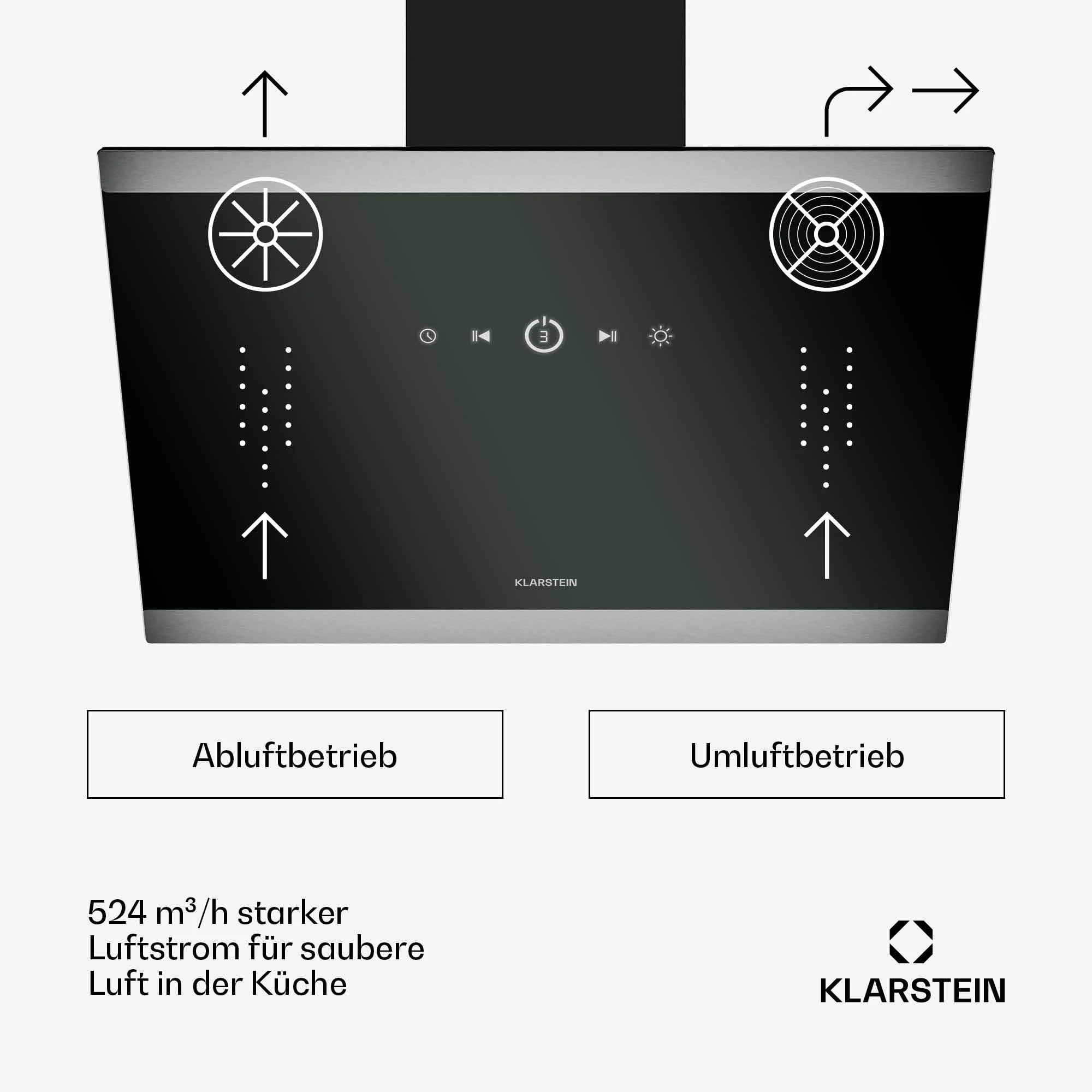 Klarstein FlashLine Dunstabzugshaube – 60 cm Kopffreihaube, Touchscreen, 524 m³/h, A++ Energieeffizienz, LED-Beleuchtung, leise 34,5 dB, Schwarz, Abluft- und Umluftbetrieb - Image 2