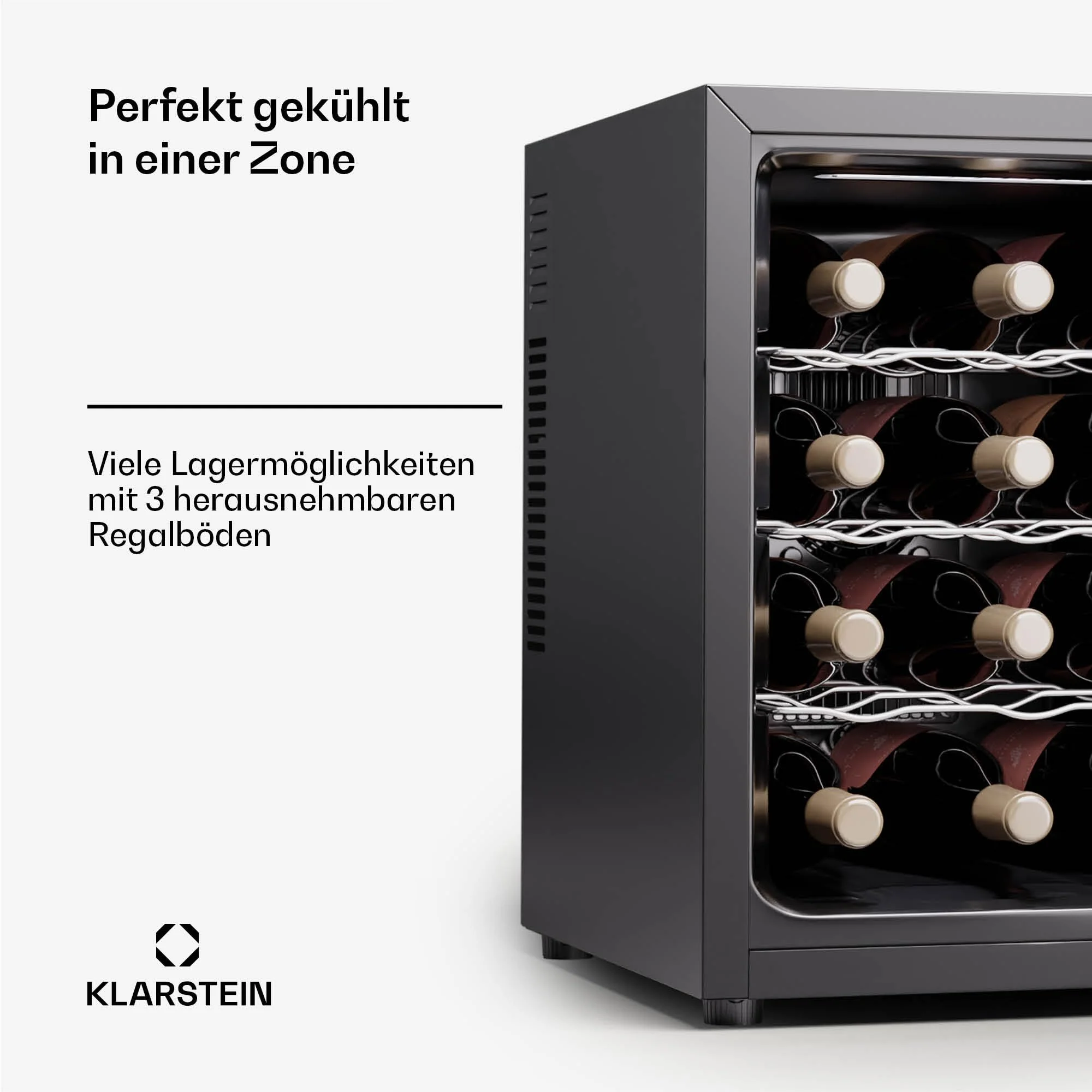 Klarstein Freistehender Weinkühlschrank 1 Zone, Getränkekühlschrank Klein, Kleiner Weinschrank, Wein-Kühlschrank Klein mit Glastür, Indoor/Outdoor Flaschenkühlschrank, Wine Fridge, 12 Flaschen - Image 3