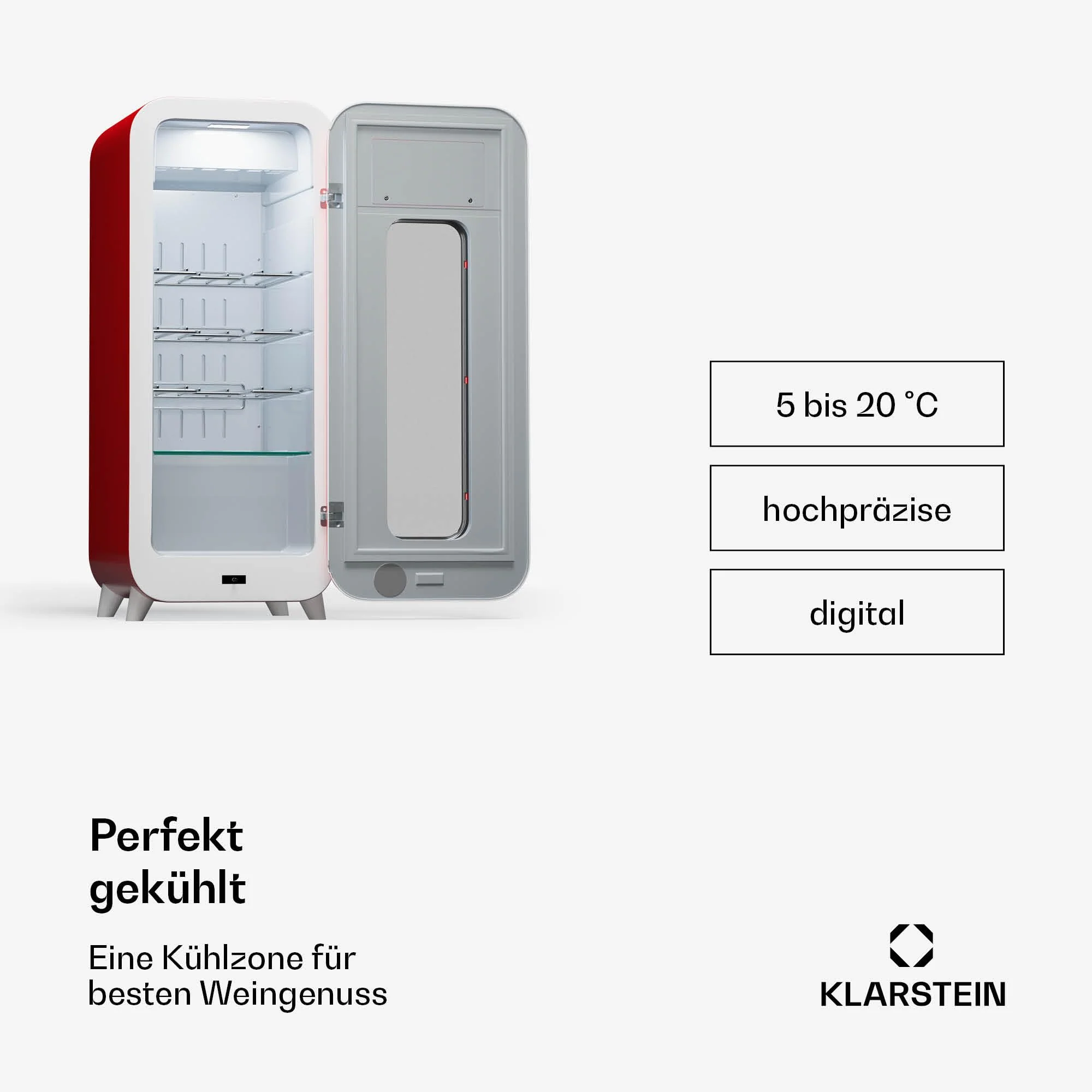 Klarstein Freistehender Weinkühlschrank 1 Zone, Getränkekühlschrank Klein, Kleiner Weinschrank, Wein-Kühlschrank Klein mit Glastür, Indoor/Outdoor Flaschenkühlschrank, Wine Fridge, 15 Flaschen - Image 8
