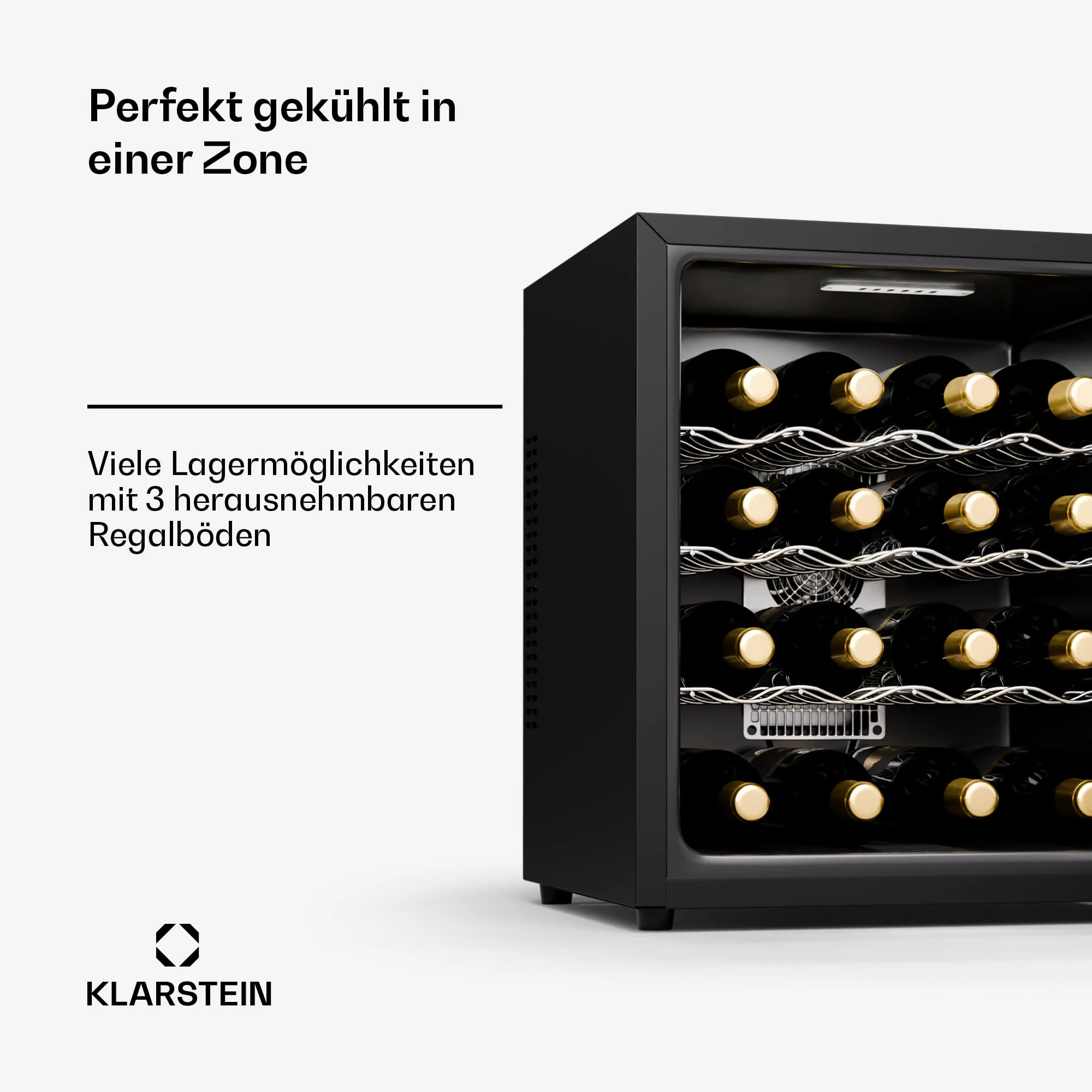 Klarstein Freistehender Weinkühlschrank, 1 Zonen Getränkekühlschrank Klein, Kleiner Weinschrank, Wein-Kühlschrank mit Glastür, Leiser Flaschenkühlschrank für Wein & Bier, 5-22°C, 16 Flaschen - Image 2