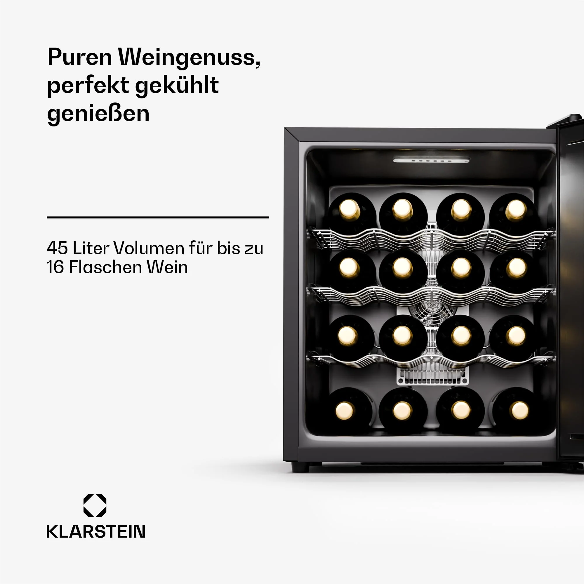 Klarstein Freistehender Weinkühlschrank, 1 Zonen Getränkekühlschrank Klein, Kleiner Weinschrank, Wein-Kühlschrank mit Glastür, Leiser Flaschenkühlschrank für Wein & Bier, 5-22°C, 16 Flaschen - Image 5