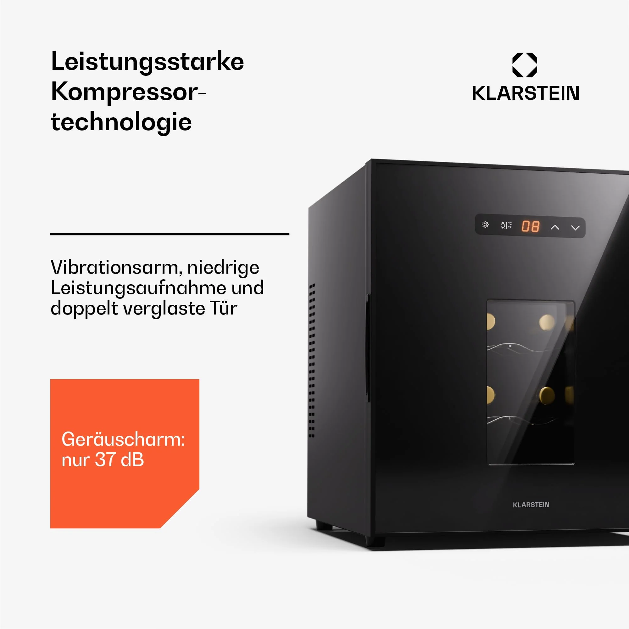 Klarstein Freistehender Weinkühlschrank, 1 Zonen Getränkekühlschrank Klein, Kleiner Weinschrank, Wein-Kühlschrank mit Glastür, Leiser Flaschenkühlschrank für Wein & Bier, 5-22°C, 16 Flaschen - Image 9
