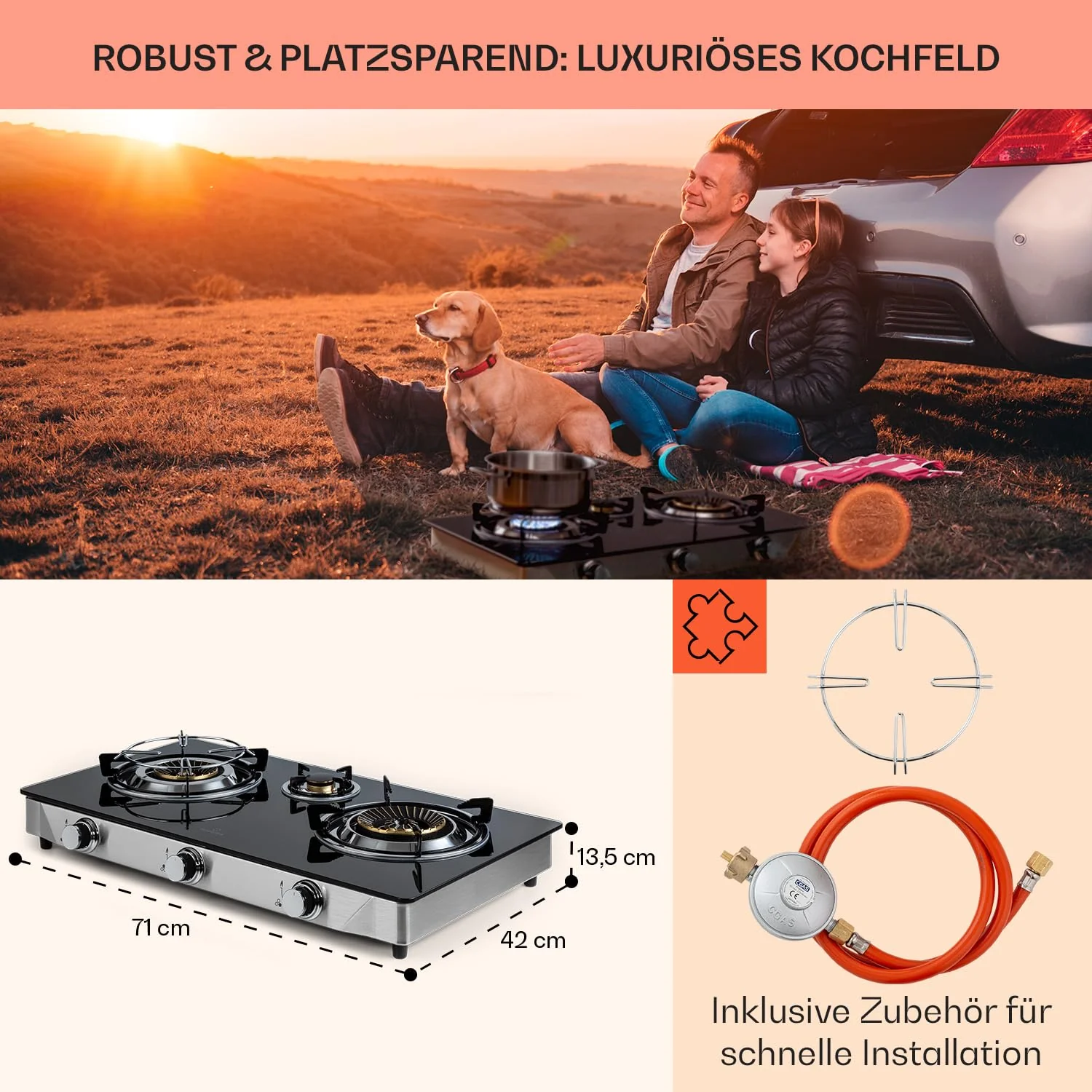 Klarstein Gaskocher mit Zündsicherung, Tragbarer, für Außen- & Innenbereich, Sicheres Gaskochfeld, Gasherd für Camping mit Edelstahlgehäuse, Flüssiggas - Image 5