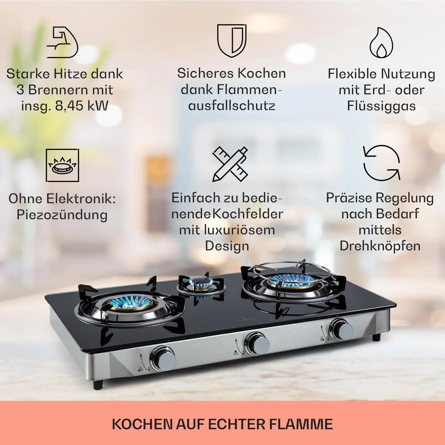 Klarstein Gaskocher mit Zündsicherung, Tragbarer, für Außen- & Innenbereich, Sicheres Gaskochfeld, Gasherd für Camping mit Edelstahlgehäuse, Flüssiggas - Image 8