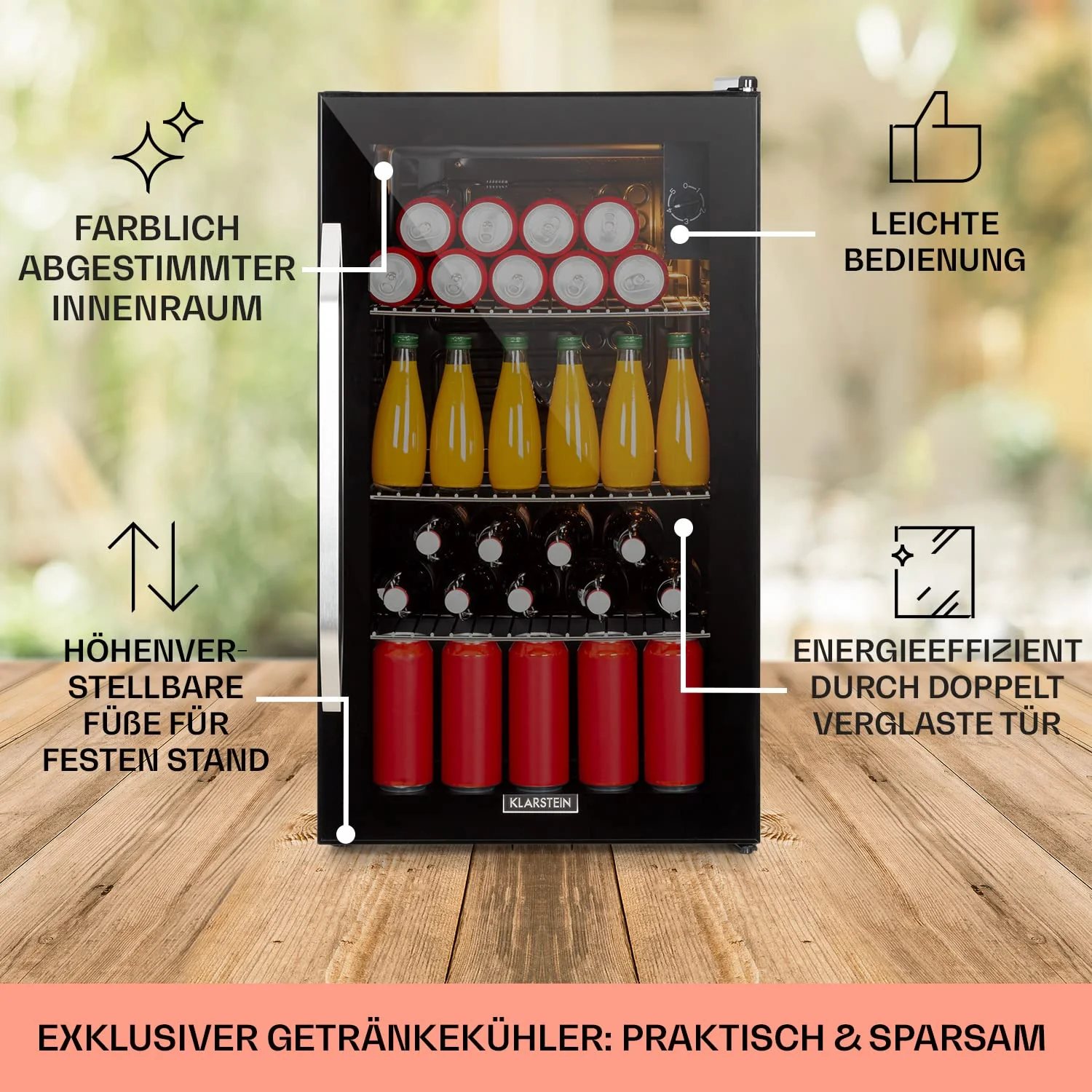 Klarstein Getränkekühlschrank, Kühlschrank Klein mit 3 Ablagen, Minikühlschrank Lautlos für Büro Camping Outdoor, mit Glastür, Mini Fridge 3-10°C, Bierkühlschrank 80 Liter, Schwarz - Image 4