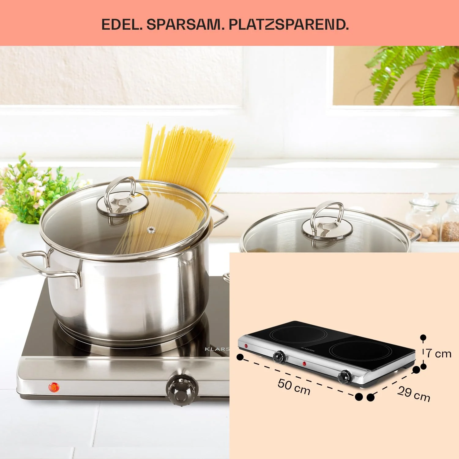 Klarstein Glaskeramik Einbau-Kochfeld mit 2 Platten, 2400 W, zum Kochen, Elektro Modernes Glaskeramikkochfeld, Herdplatte mit 2 Kochfelder, Keramik