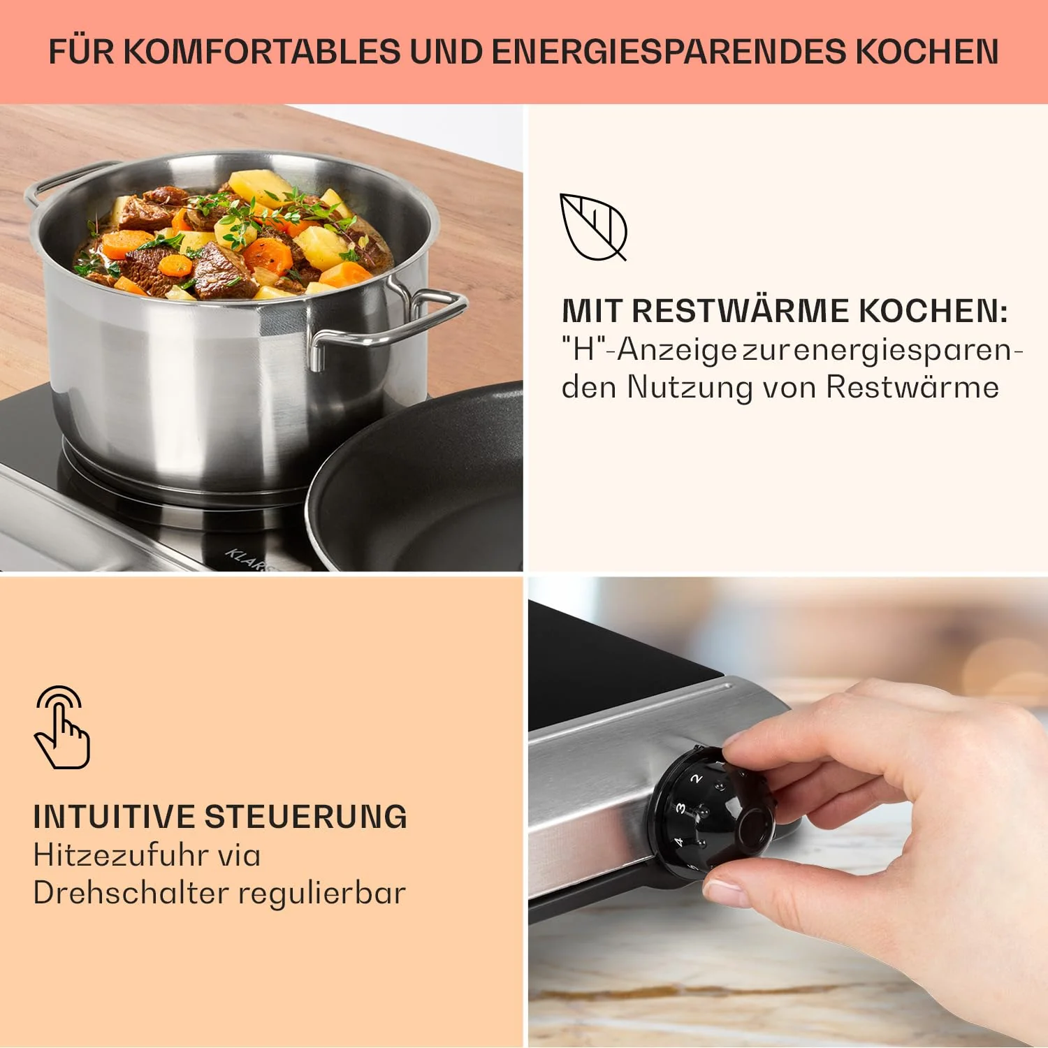 Klarstein Glaskeramik Einbau-Kochfeld mit 2 Platten, 2400 W, zum Kochen, Elektro Modernes Glaskeramikkochfeld, Herdplatte mit 2 Kochfelder, Keramik - Image 3