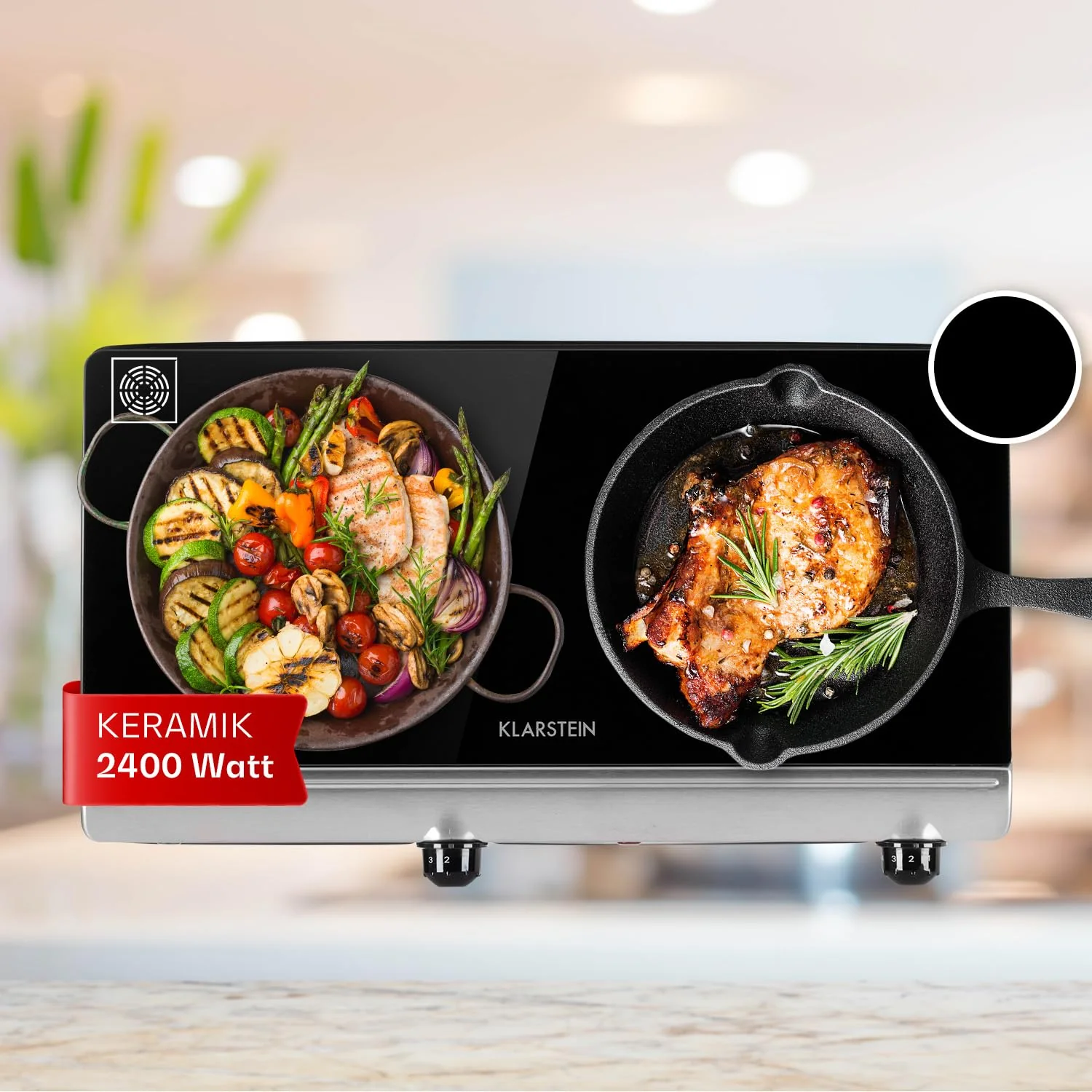 Klarstein Glaskeramik Einbau-Kochfeld mit 2 Platten, 2400 W, zum Kochen, Elektro Modernes Glaskeramikkochfeld, Herdplatte mit 2 Kochfelder, Keramik - Image 6