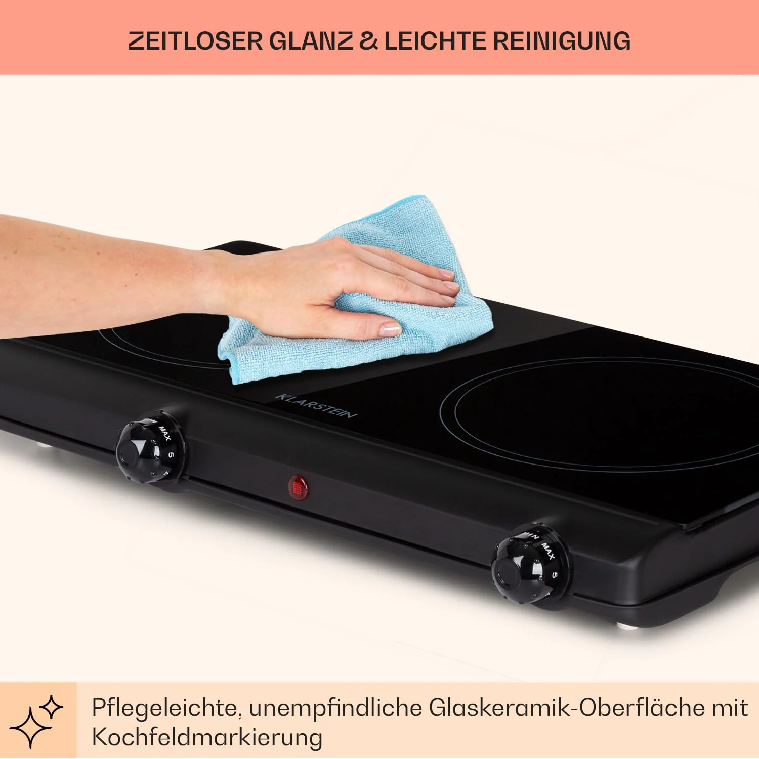 Klarstein Glaskeramik Kochfeld, Einbau-Kochfeld mit 2 Platten, 2400 W Elektro Kochfeld zum Kochen, Modernes Glaskeramikkochfeld, Glaskeramik Herdplatte mit 2 Kochfelder, Einbau Kochfeld Keramik