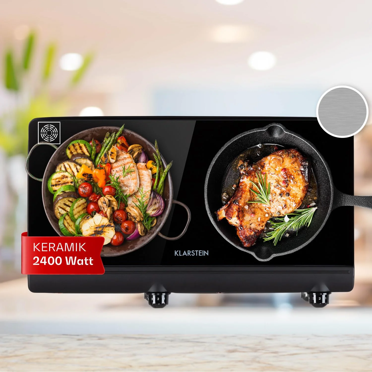 Klarstein Glaskeramik Kochfeld, Einbau-Kochfeld mit 2 Platten, 2400 W Elektro Kochfeld zum Kochen, Modernes Glaskeramikkochfeld, Glaskeramik Herdplatte mit 2 Kochfelder, Einbau Kochfeld Keramik - Image 4