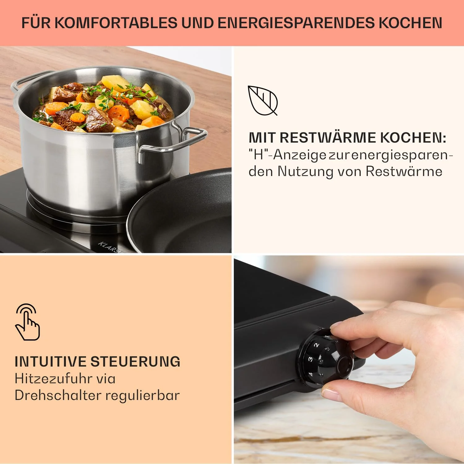 Klarstein Glaskeramik Kochfeld, Einbau-Kochfeld mit 2 Platten, 2400 W Elektro Kochfeld zum Kochen, Modernes Glaskeramikkochfeld, Glaskeramik Herdplatte mit 2 Kochfelder, Einbau Kochfeld Keramik - Image 5