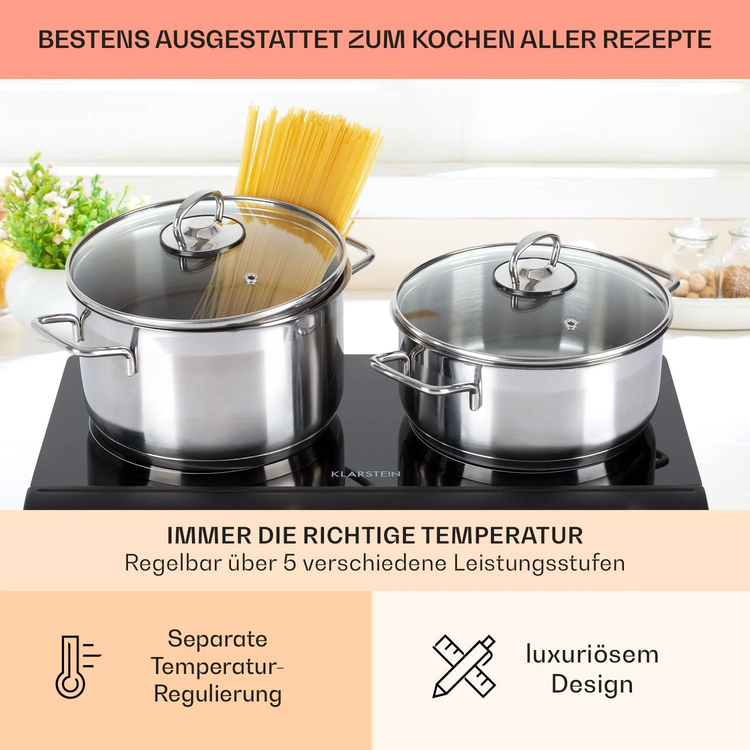 Klarstein Glaskeramik Kochfeld, Einbau-Kochfeld mit 2 Platten, 2400 W Elektro Kochfeld zum Kochen, Modernes Glaskeramikkochfeld, Glaskeramik Herdplatte mit 2 Kochfelder, Einbau Kochfeld Keramik - Image 7