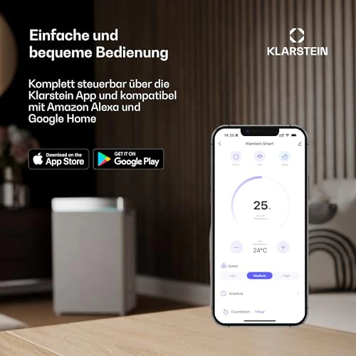 Klarstein Kraftwerk Smart 12K Mobiles Klimagerät – 12000 BTU, 35-59 m², App & Alexa Steuerung, 3-in-1 Kühlung, Entfeuchter & Ventilator, 50 dB, Timer, WiFi, Abluftrohr Inkl., Metallisch Rosegold - Image 6