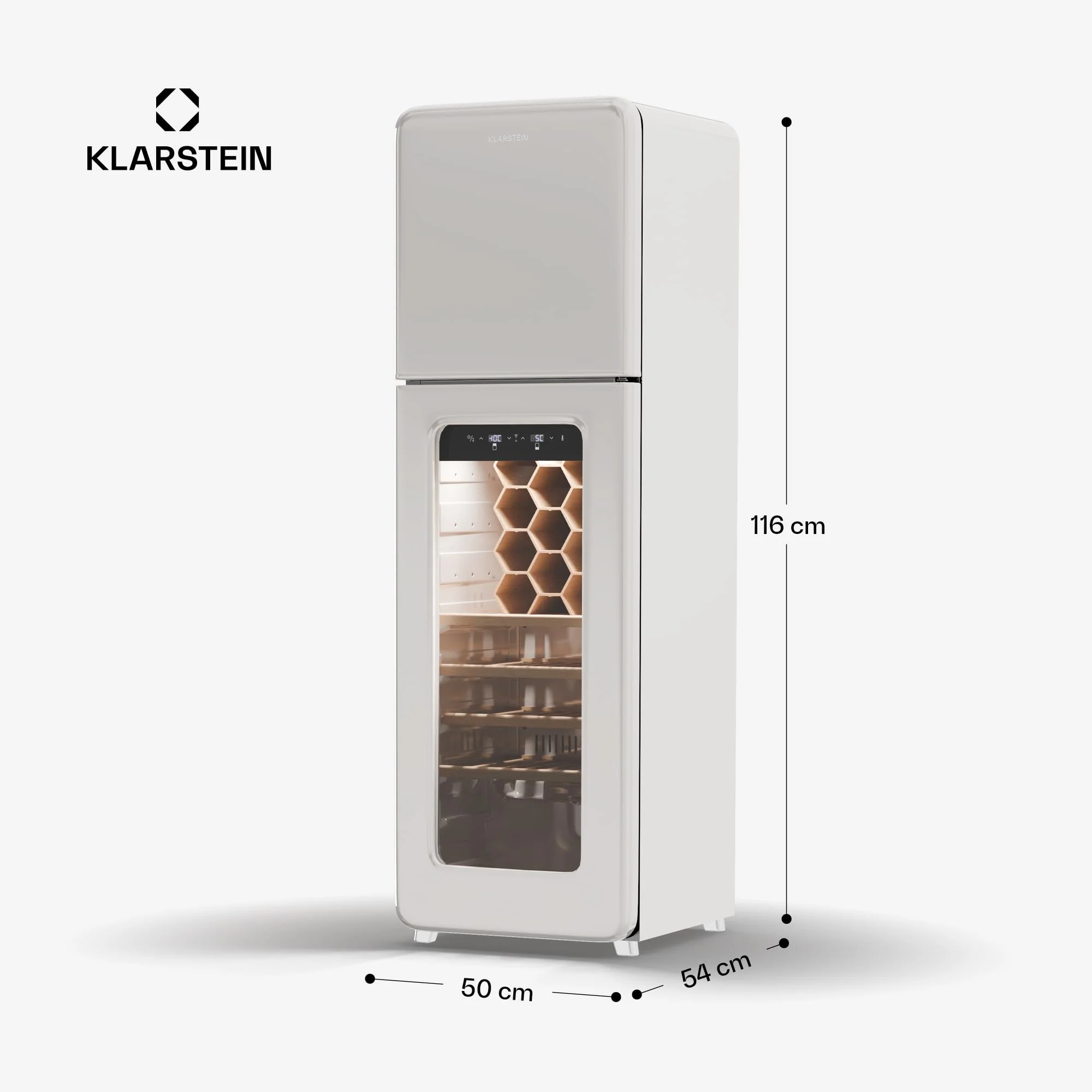 Klarstein Shirley Weinkühlschrank Mit Gefrierfach - 63 Flaschen, Zwei Zonen, –10 bis 18 °C, LED, Freistehend, Retro-Design, Hybrid-Regale, Schwarz - Image 3