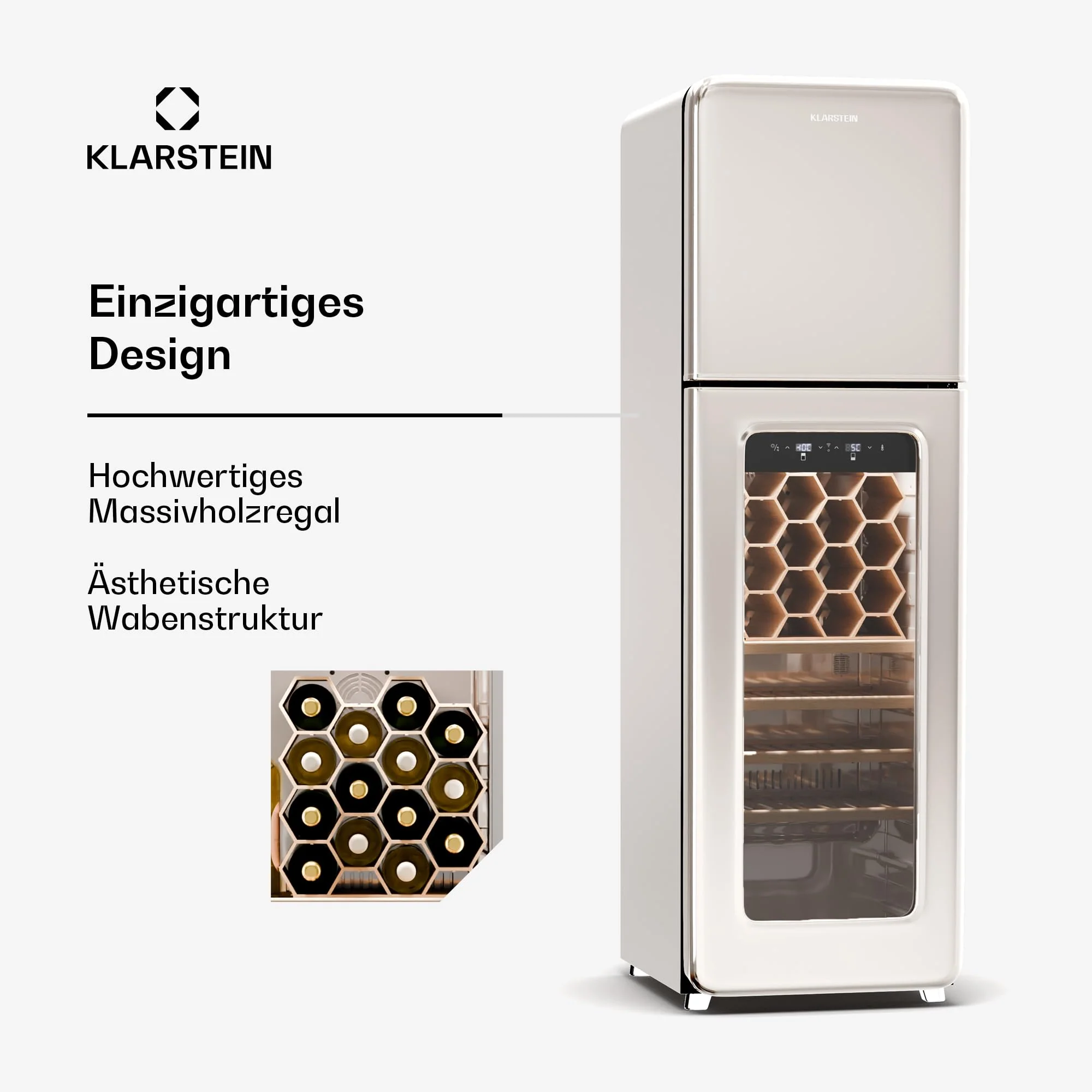 Klarstein Shirley Weinkühlschrank Mit Gefrierfach - 63 Flaschen, Zwei Zonen, –10 bis 18 °C, LED, Freistehend, Retro-Design, Hybrid-Regale, Schwarz - Image 4