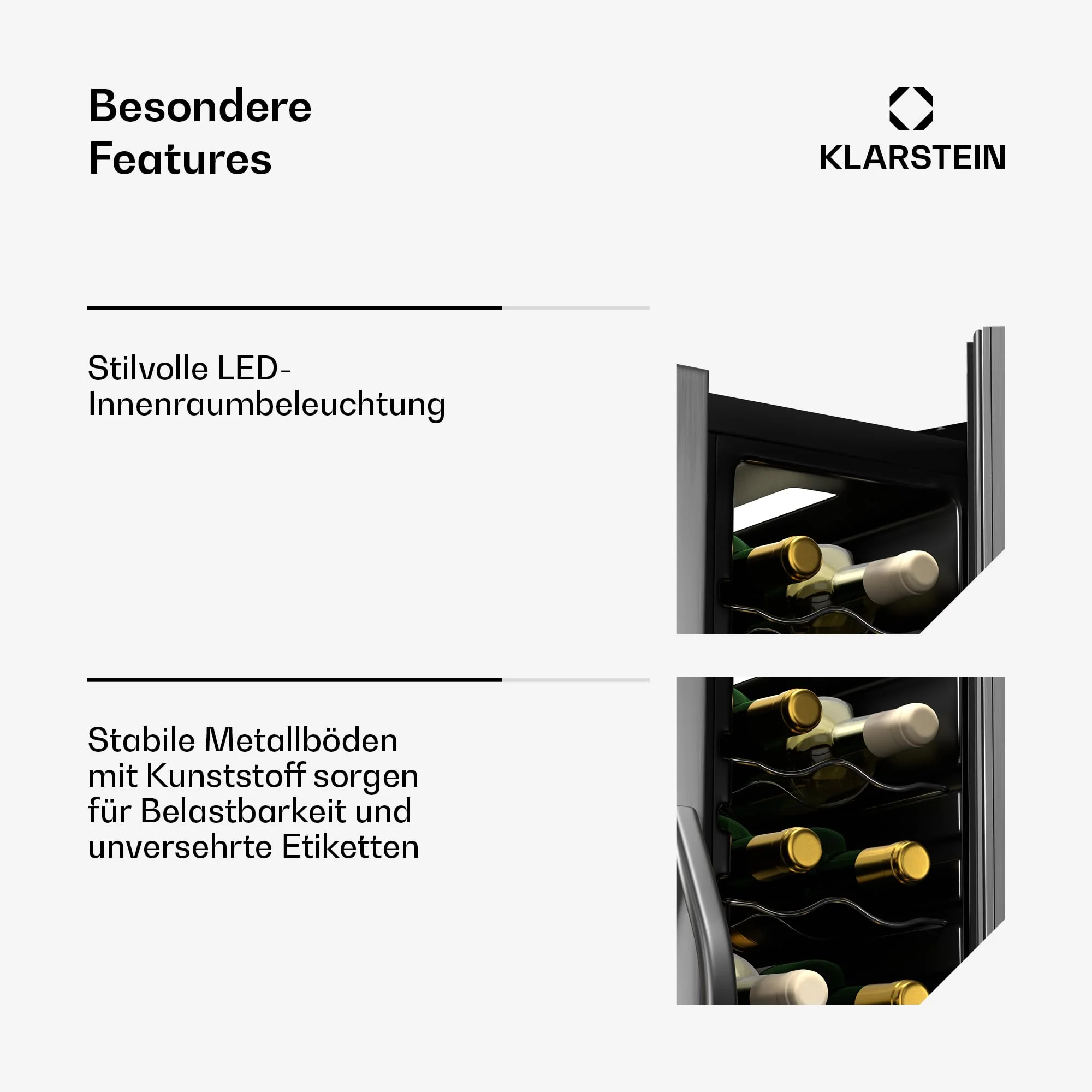 Klarstein Vinamour Weinkühlschrank 2 Zonen - 24 Flaschen, 5-18 °C, Touch-Steuerung, LED-Beleuchtung, Freistehend, Edelstahl-Doppeltür, Weinklimaschrank - Image 5