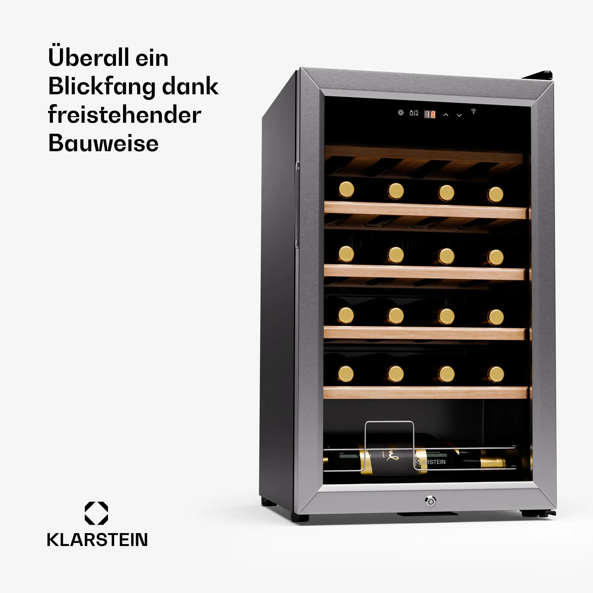 Klarstein Weinkühlschrank,1 Zone Getränkekühlschrank, Leiser Indoor/Outdoor Kühlschrank, 63 Liter Flaschenkühlschrank Klein, Weinschrank für Getränke, Weinkühler für 24 Flaschen, 5-18°C - Image 6