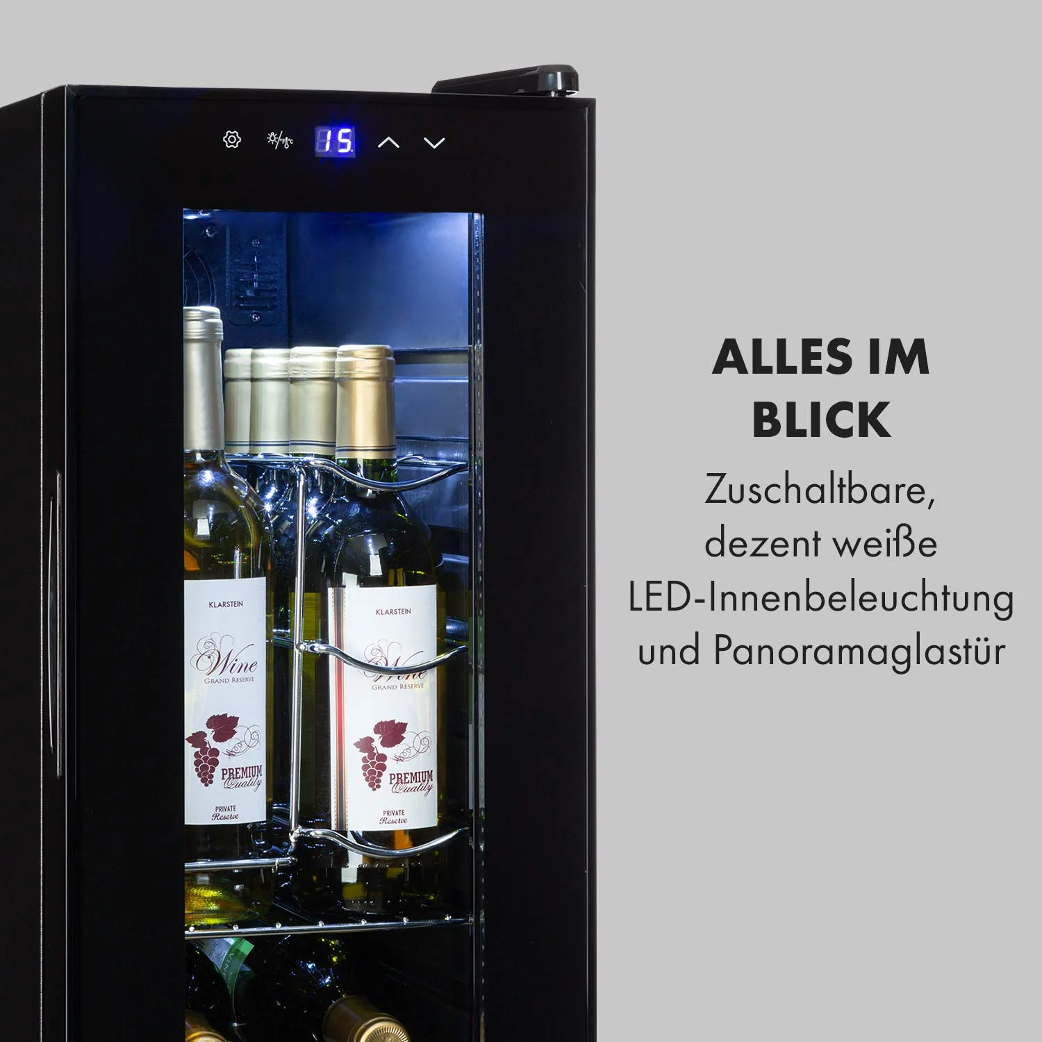 Klarstein Weinkühlschrank, 1 Zonen Getränkekühlschrank Klein, Kleiner Weinschrank 32L, Wein-Kühlschrank Klein mit Glastür, Indoor/Outdoor Flaschenkühlschrank, Wine Fridge 5-18°C, 12 Flaschen - Image 4