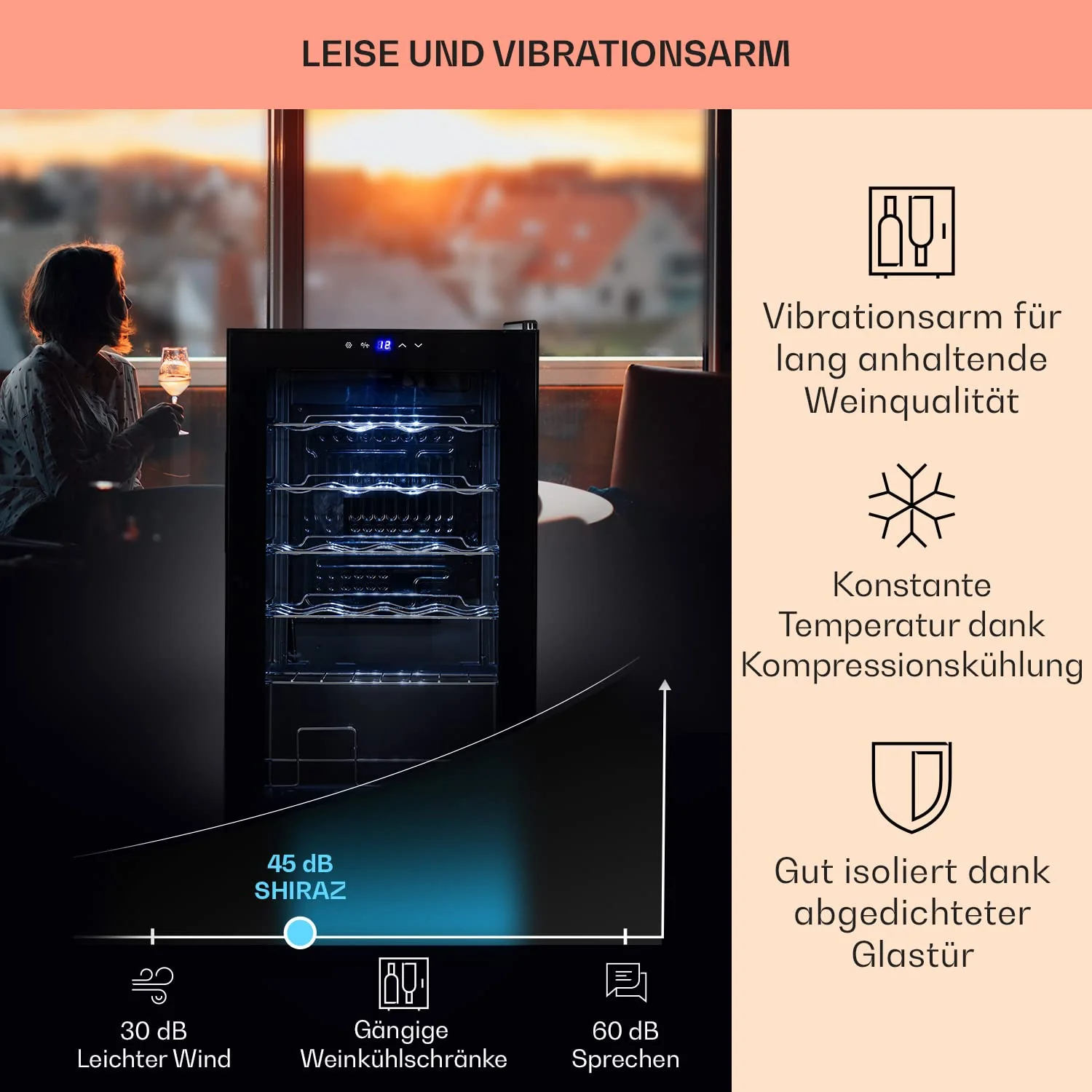 Klarstein Weinkühlschrank, 1 Zonen Getränkekühlschrank Klein, Kleiner Weinschrank 63L, Wein-Kühlschrank Klein mit Glastür, Indoor/Outdoor Flaschenkühlschrank, Wine Fridge 5-18°C, 24 Flaschen - Image 4